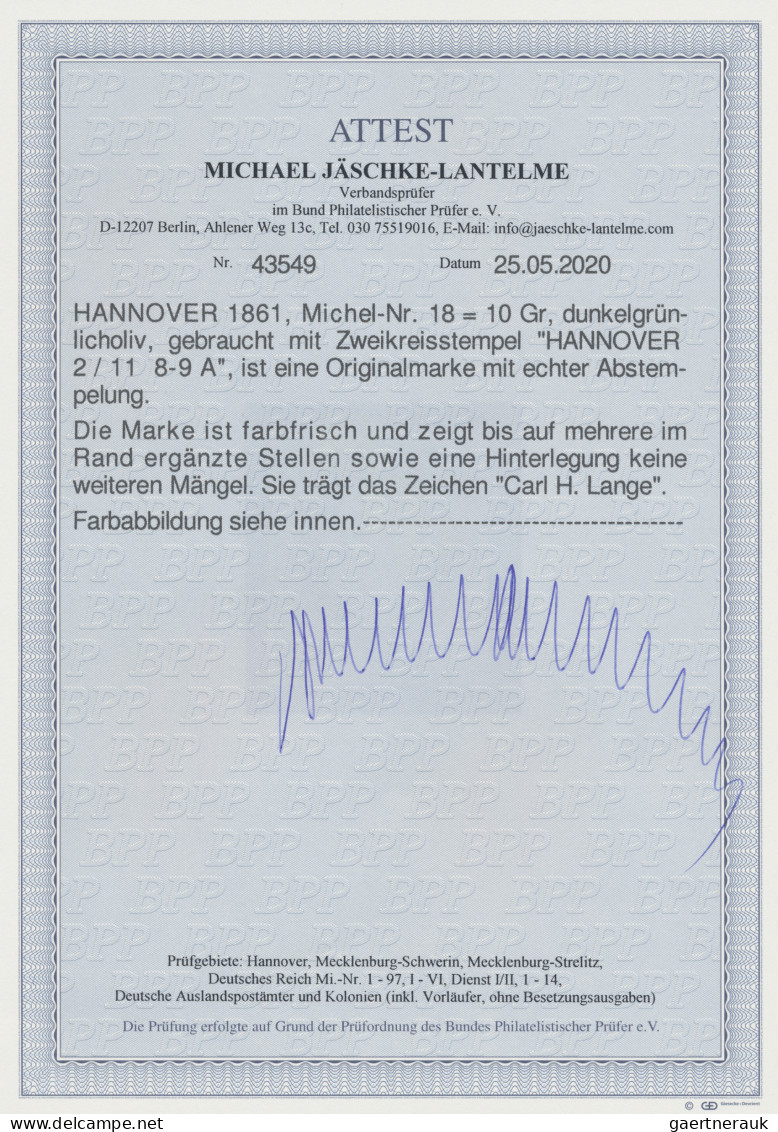 Hannover - Marken Und Briefe: 1861, Freimarke König Georg V., 10 Groschen Dunkel - Hannover