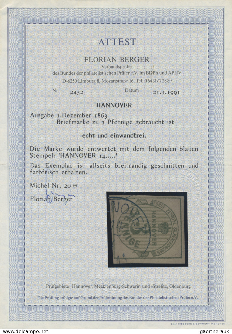 Hannover - Marken Und Briefe: 1863, Freimarke 3 Pf (dunkel)olivgrün, Sauber Gesc - Hanover