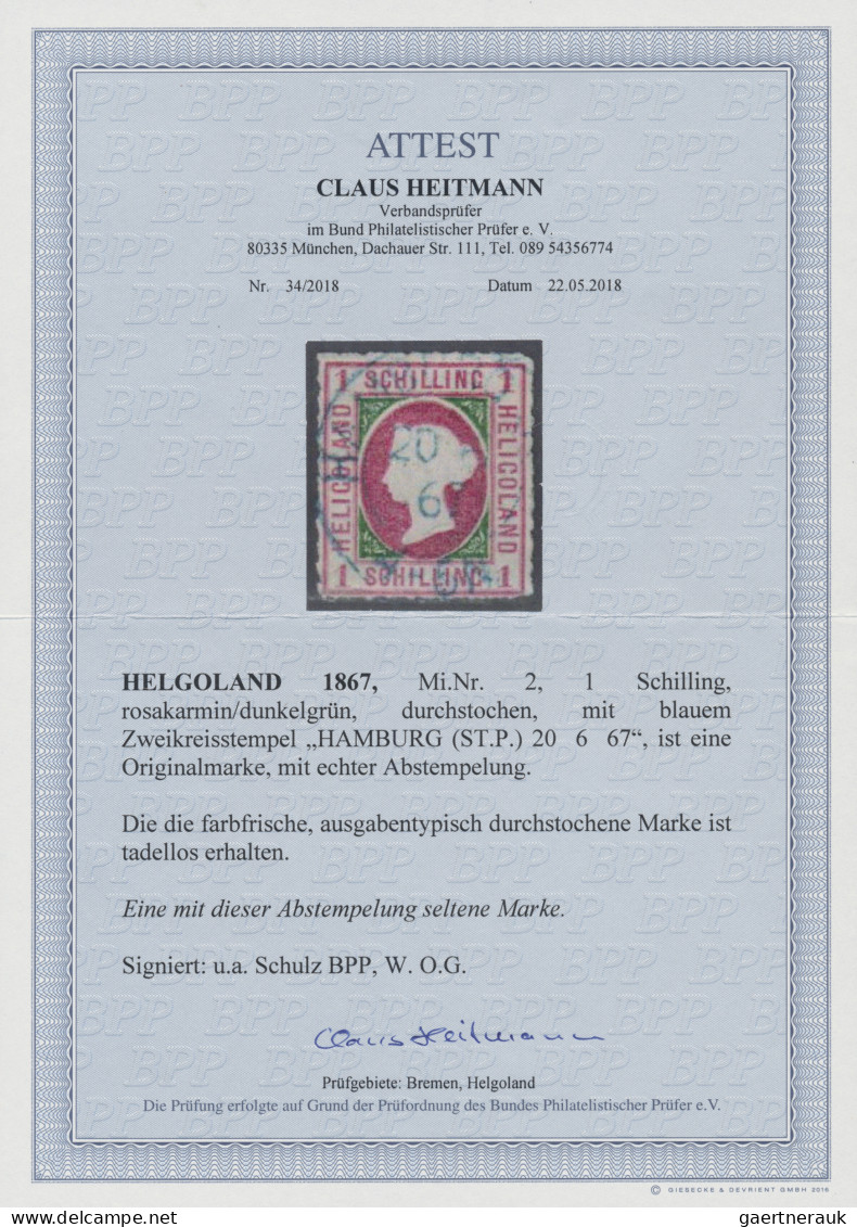 Helgoland - Marken Und Briefe: 1867, 1 S Durchstochen Mit Seltenem Blauen K2 "HA - Helgoland