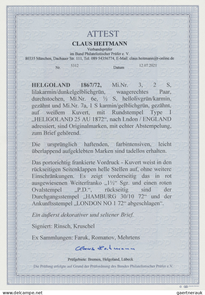 Helgoland - Marken Und Briefe: 1867/72: 2 S Lilakarmin/dunkelgelblichgrün, Waage - Heligoland