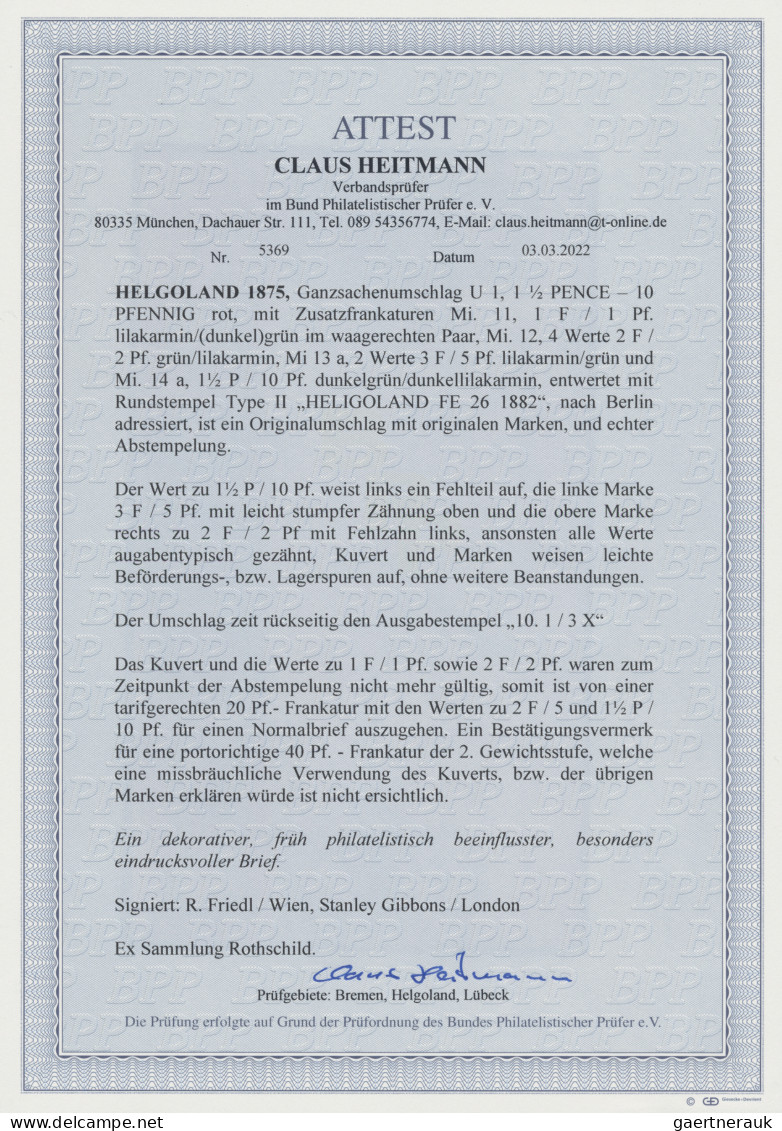 Helgoland - Marken Und Briefe: 1875, 1½ D/10 Pfg Ganzsachenumschlag, Zusammen Mi - Heligoland