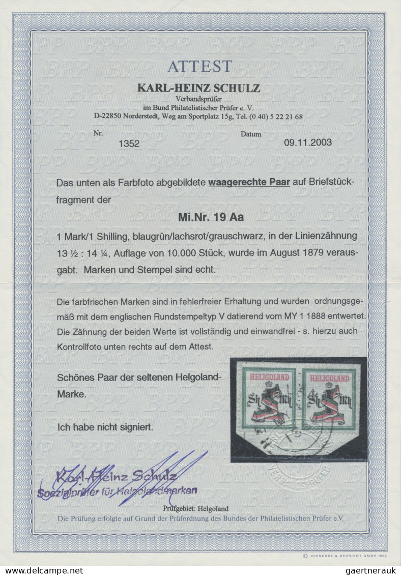 Helgoland - Marken Und Briefe: 1879, 1 Sh/1 M Grün/schwarz/rosa Im Waagerechten - Héligoland