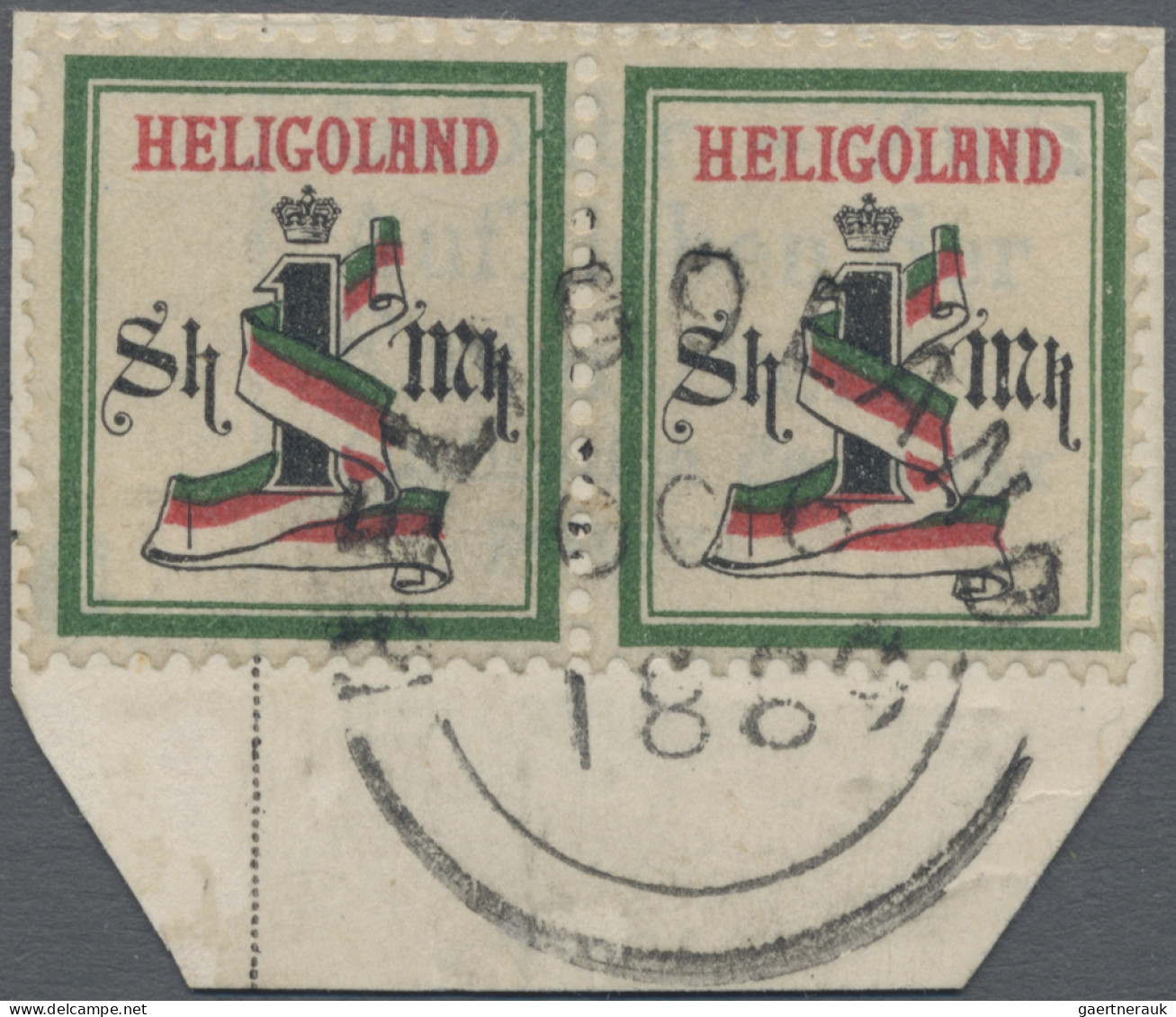 Helgoland - Marken Und Briefe: 1889, 1 Shilling/1 Mark Dunkelgrün/schwarz/karmin - Héligoland