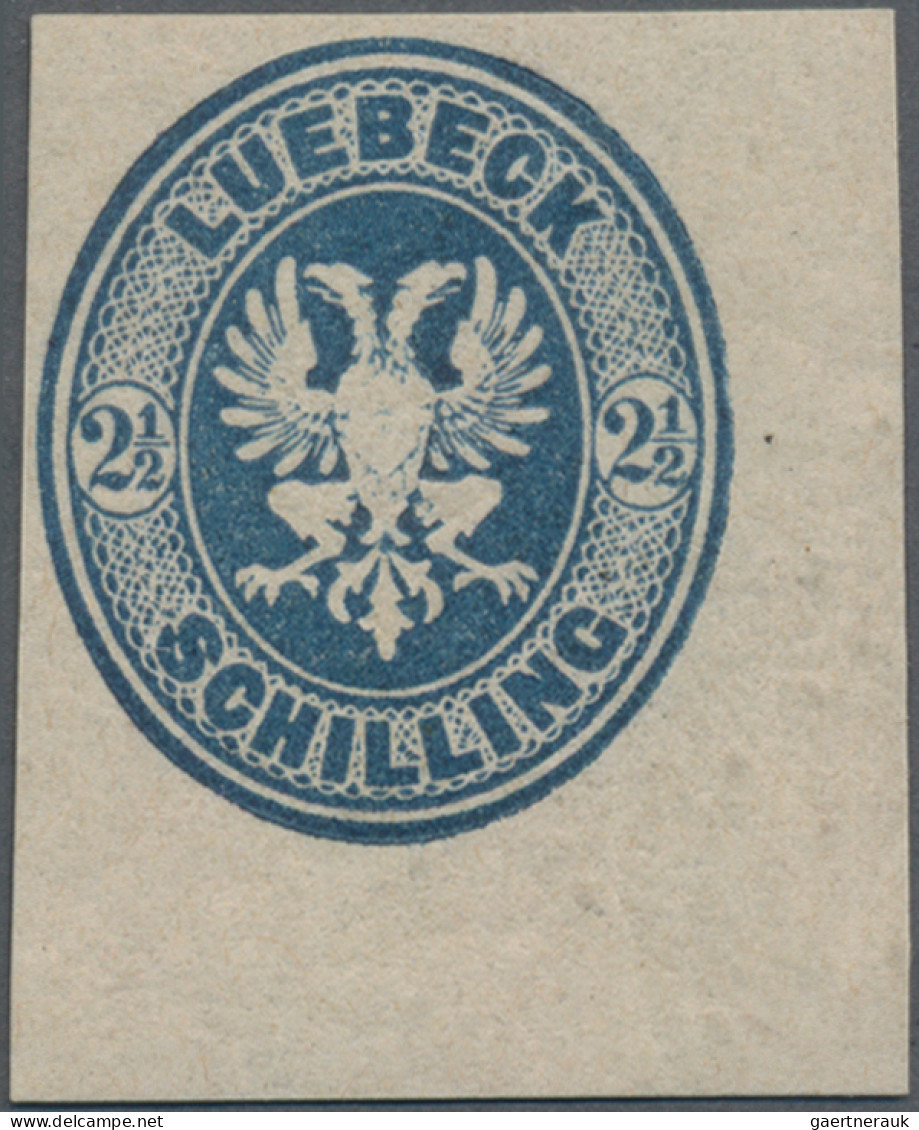 Lübeck - Marken Und Briefe: 1872, 2 S Dunkelblau, Geschnittener Neudruck, Farbfr - Luebeck