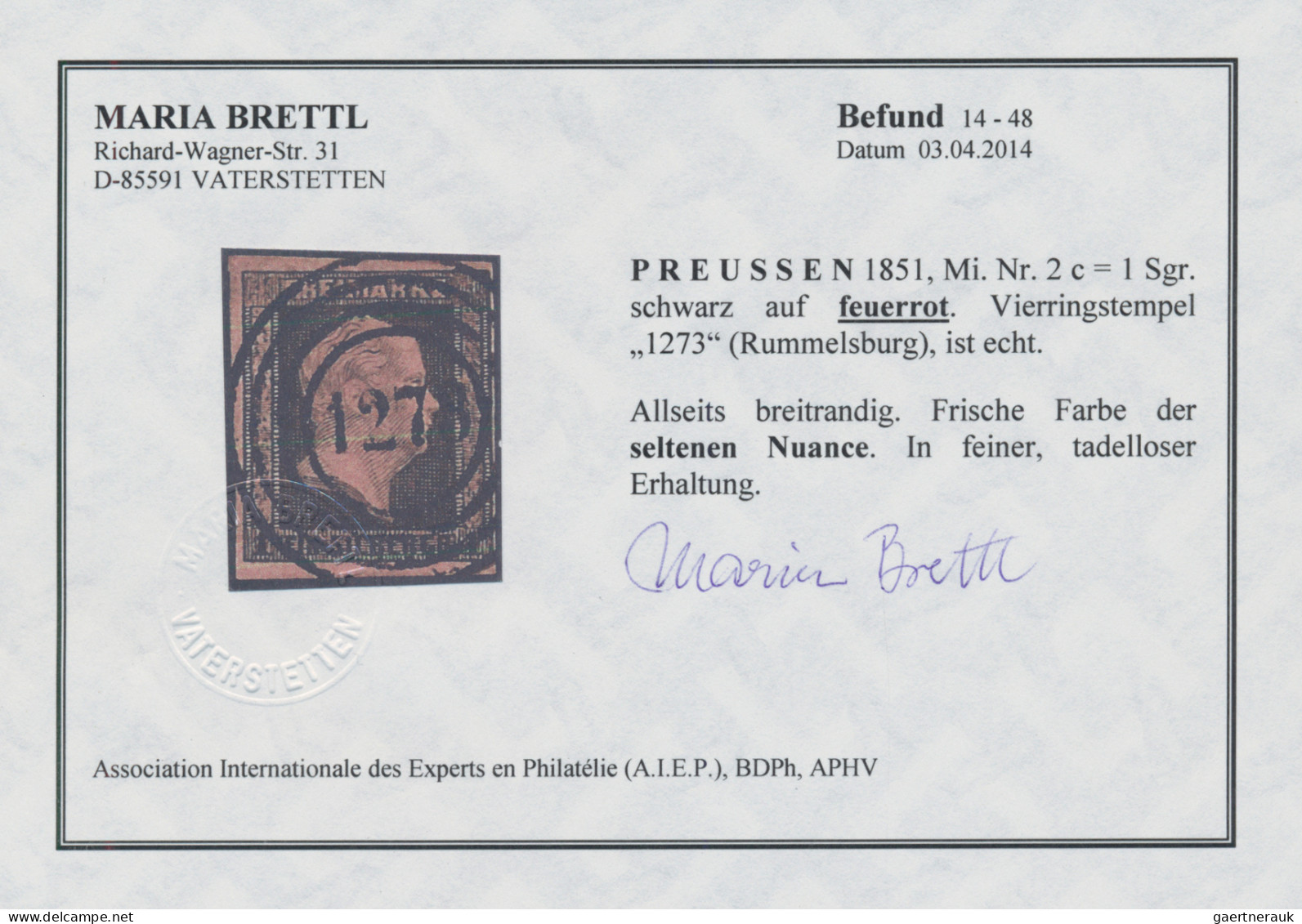 Preußen - Marken Und Briefe: 1850, 1 Sgr. Schwarz Auf Feuerrot, NS 1273, Kabinet - Sonstige & Ohne Zuordnung
