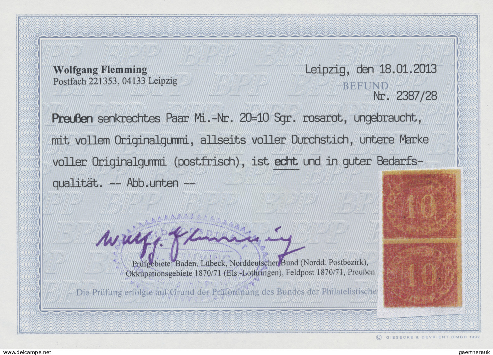 Preußen - Marken Und Briefe: 1866, 10 Sgr Rosarot, Senkrechtes Pracht-Paar, Farb - Sonstige & Ohne Zuordnung