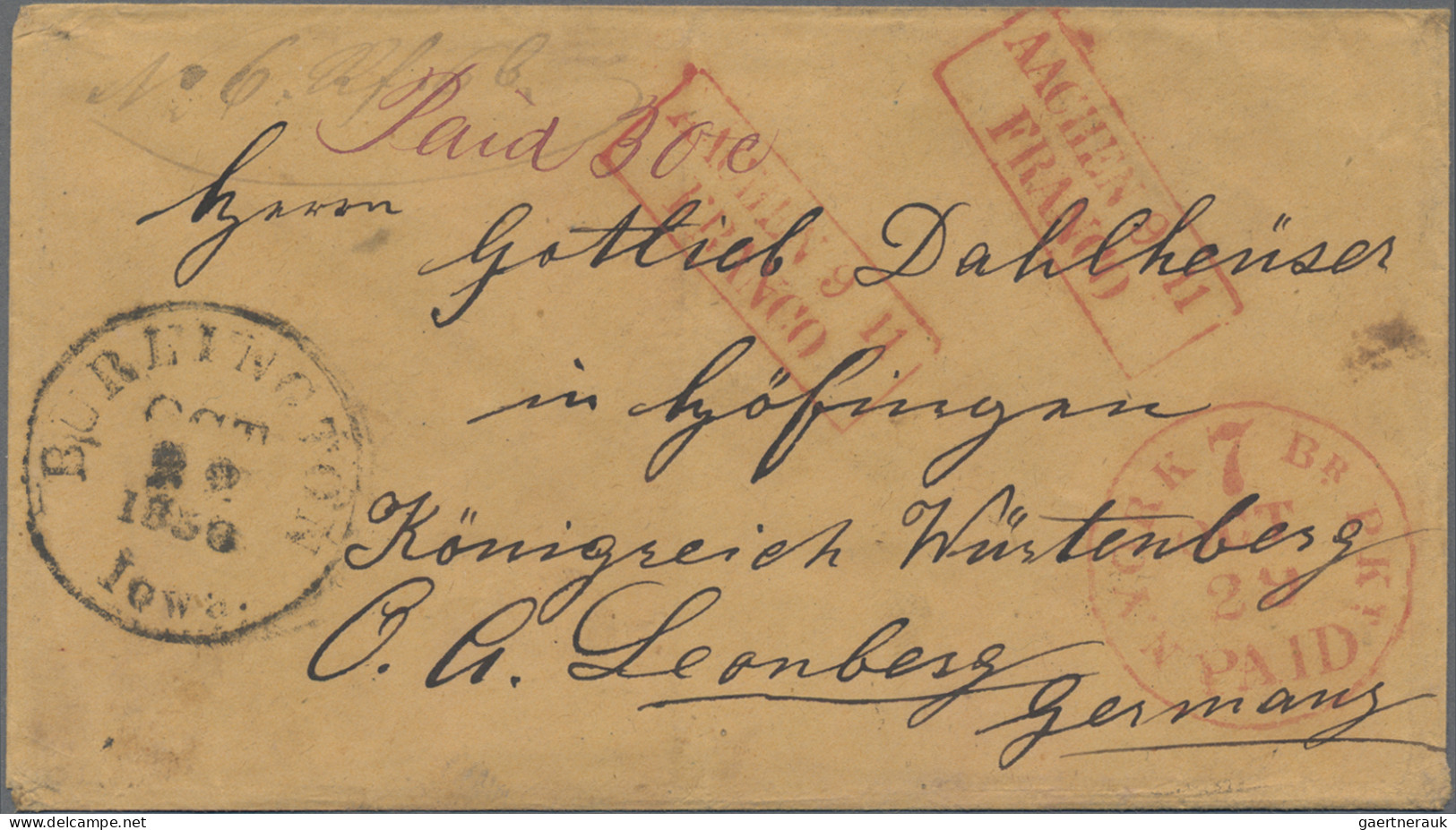 Preußen - Transitstempel: 1856/65, Auswandererpost, 3 Briefe aus USA mit rotem G