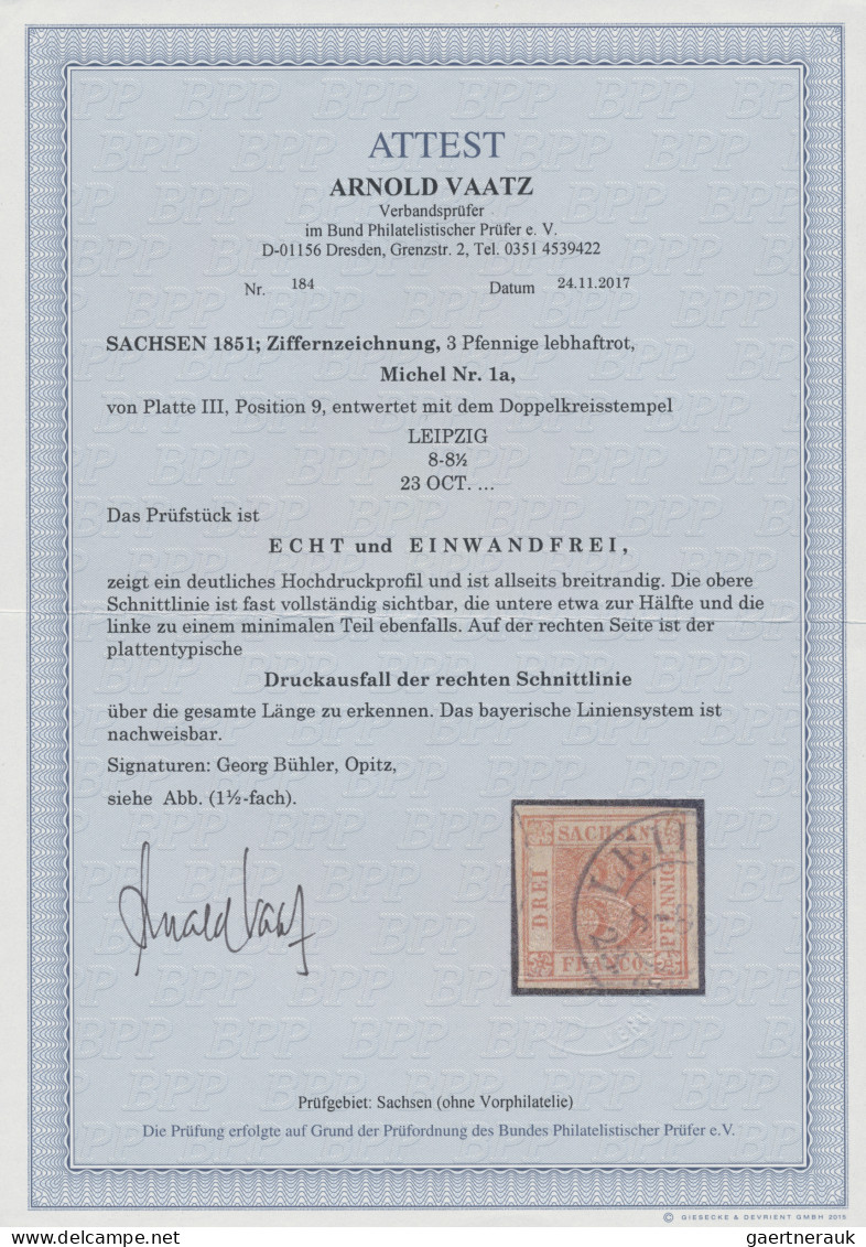 Sachsen - Marken Und Briefe: 1850, 3 Pfennige Lebhaftrot Von Platte III, Positio - Sachsen