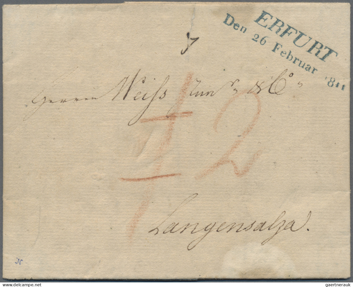 Thurn & Taxis - Vorphilatelie: 1811, Kompletter Kleiner Faltbrief Mit L2 "ERFURT - Prephilately