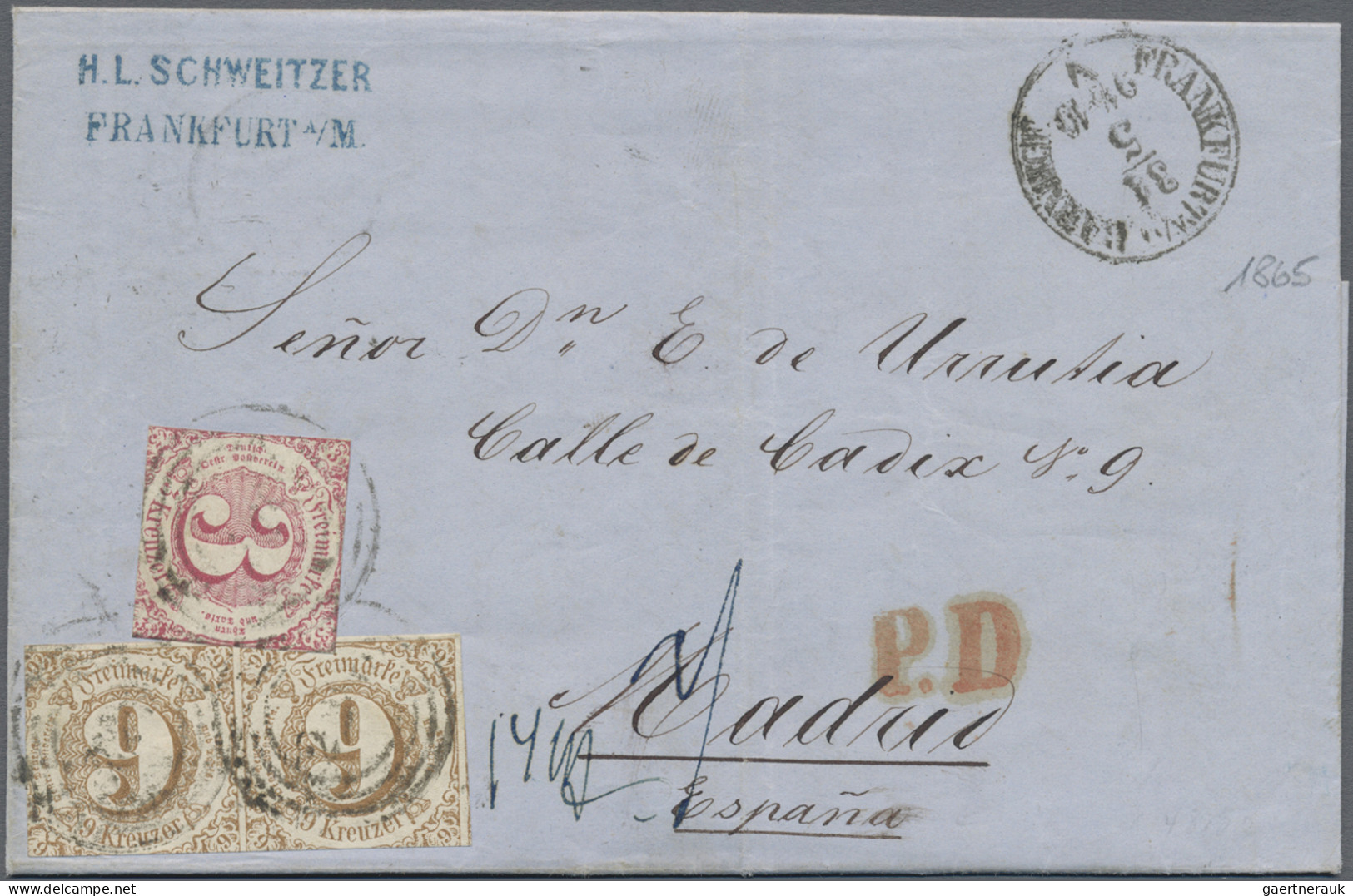 Thurn & Taxis - Marken Und Briefe: 1865, 9 Kr Braun, Waagerechtes Paar Und 3 Kr - Autres & Non Classés