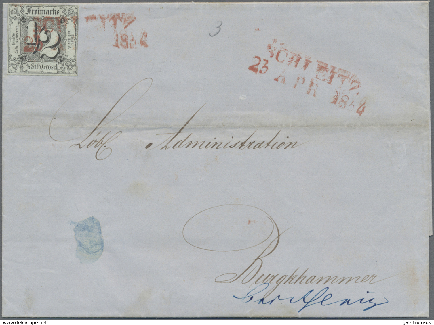 Thurn & Taxis - Ortsstempel: 1854, Freimarke ½ Silb.Gr. Mit Rotem Zweizeiler "SC - Other & Unclassified