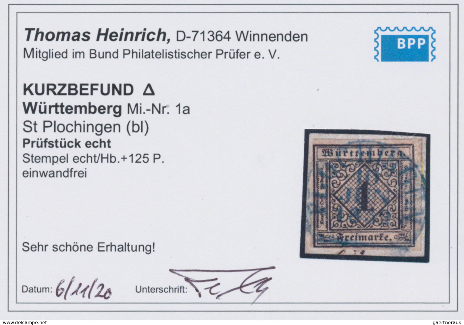 Württemberg - Marken Und Briefe: 1851, 1 Kr. Schwarz Auf Hellsämisch, Prachtbrie - Other & Unclassified