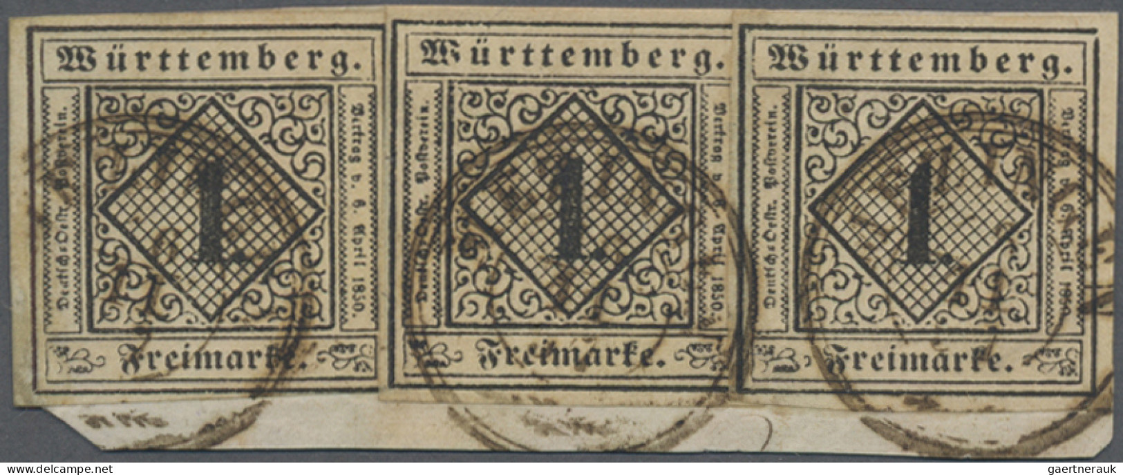 Württemberg - Marken Und Briefe: 1851, 1 Kr. Schwarz Auf Sämisch, Drei Farbfrisc - Sonstige & Ohne Zuordnung