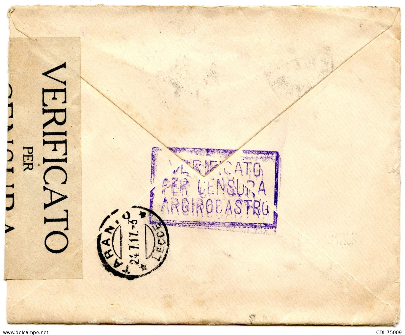 ITALIE - EGEE - LETTRE RECOMMANDEE CENSUREE D'ARGIROCASTRO POUR PARIS, 1917 - Egeo