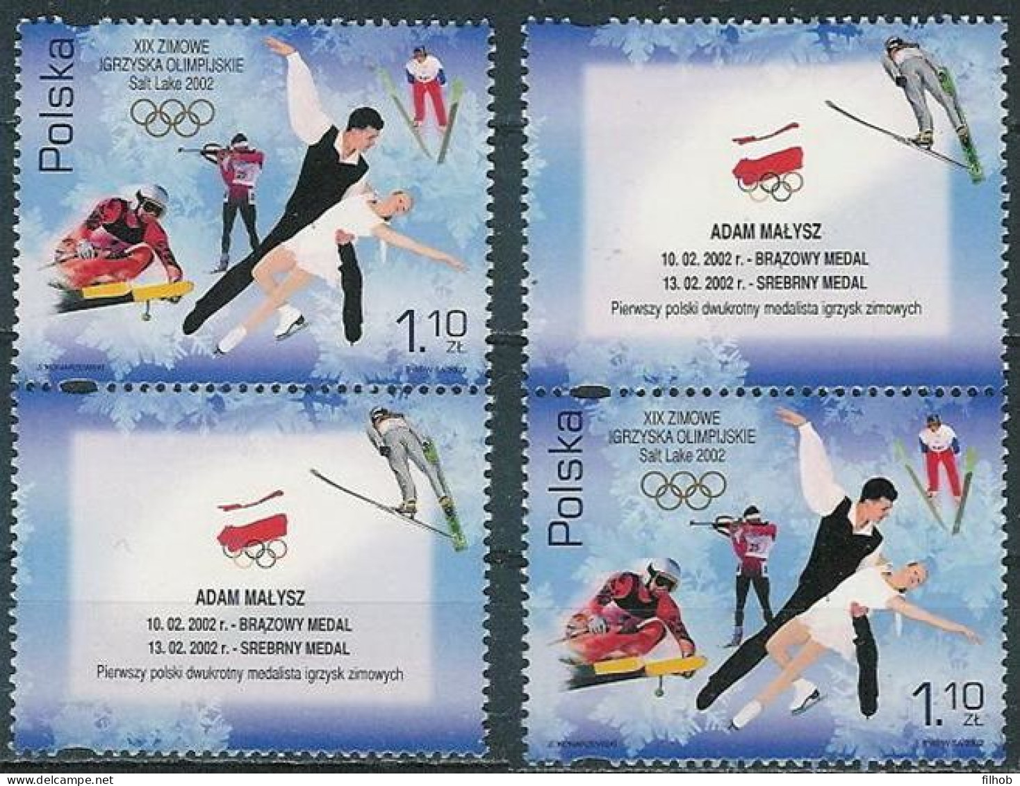 Poland Stamps MNH ZC.3802 PwD+G: Sport Olympic Games Salt Lake City (labTB) - Unused Stamps