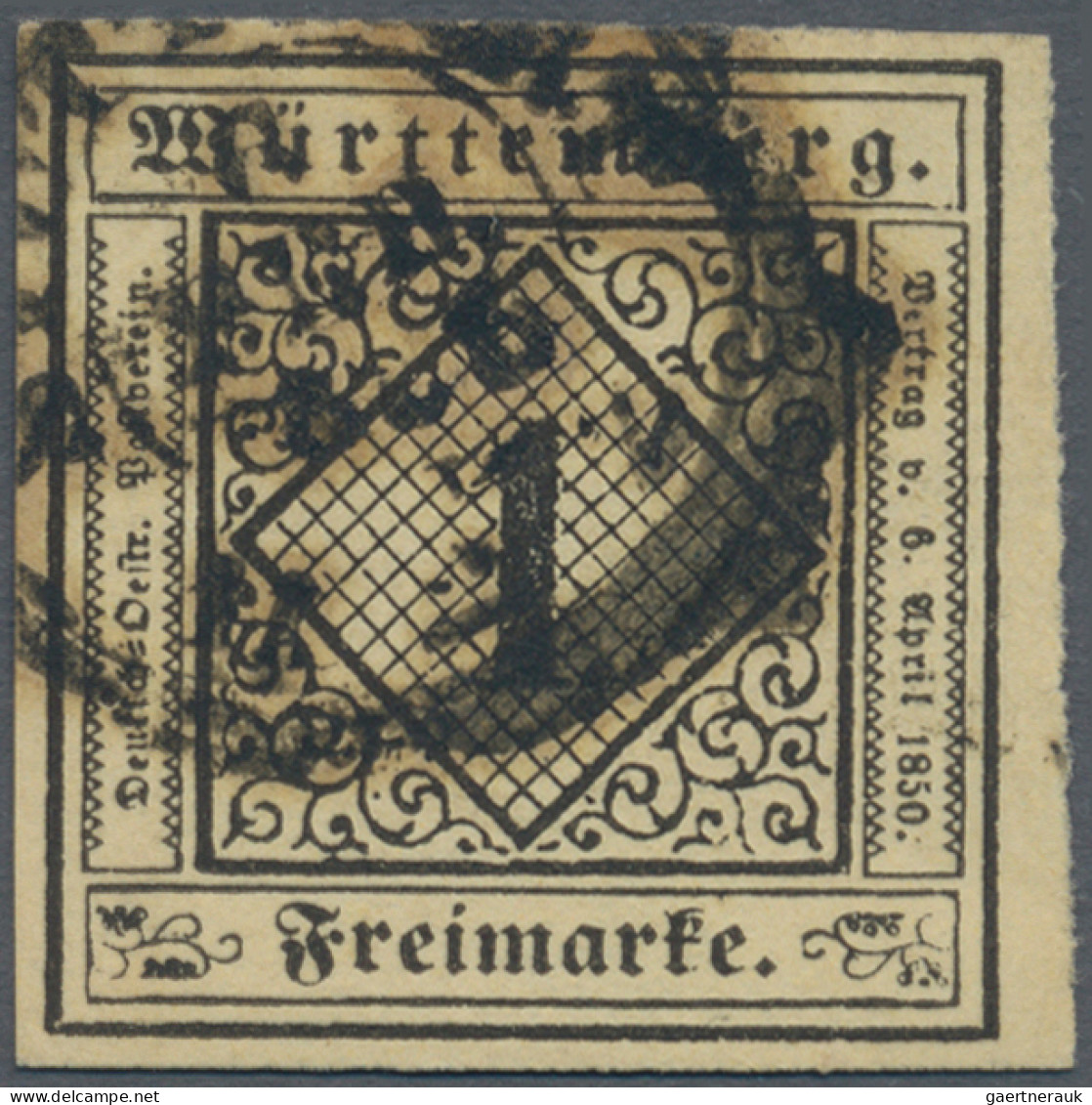 Württemberg - Marken Und Briefe: 1851, 1 Kr. Schwarz Auf Altelfenbein, Type III, - Other & Unclassified