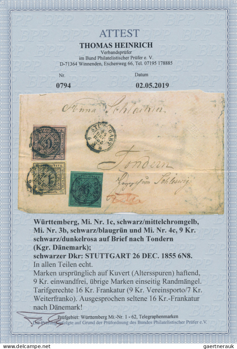Württemberg - Marken Und Briefe: 1851, 1 Kr. Schwarz Auf Altelfenbein, 6 Kr. Sch - Andere & Zonder Classificatie