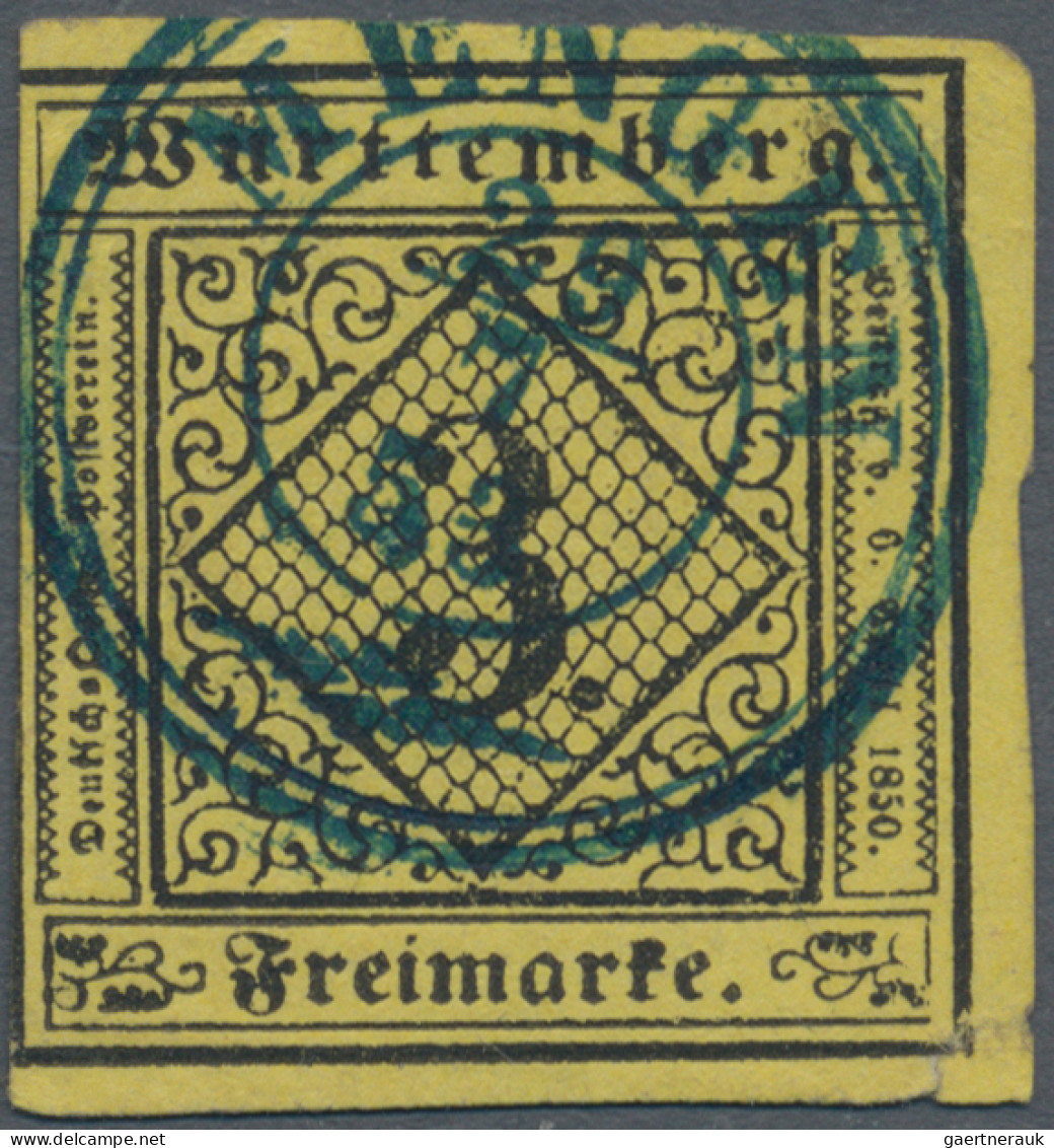 Württemberg - Marken Und Briefe: 1851, 3 Kr. Schwarz Auf Hellgelb, Mit Beanstand - Other & Unclassified