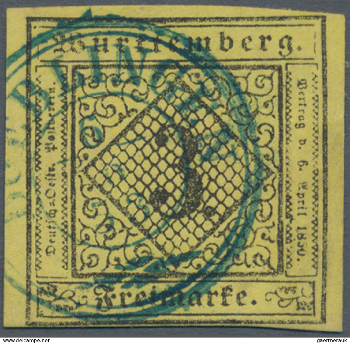 Württemberg - Marken Und Briefe: 1851, 3 Kr. Schwarz Auf Hellgelb, Type I, Unten - Other & Unclassified