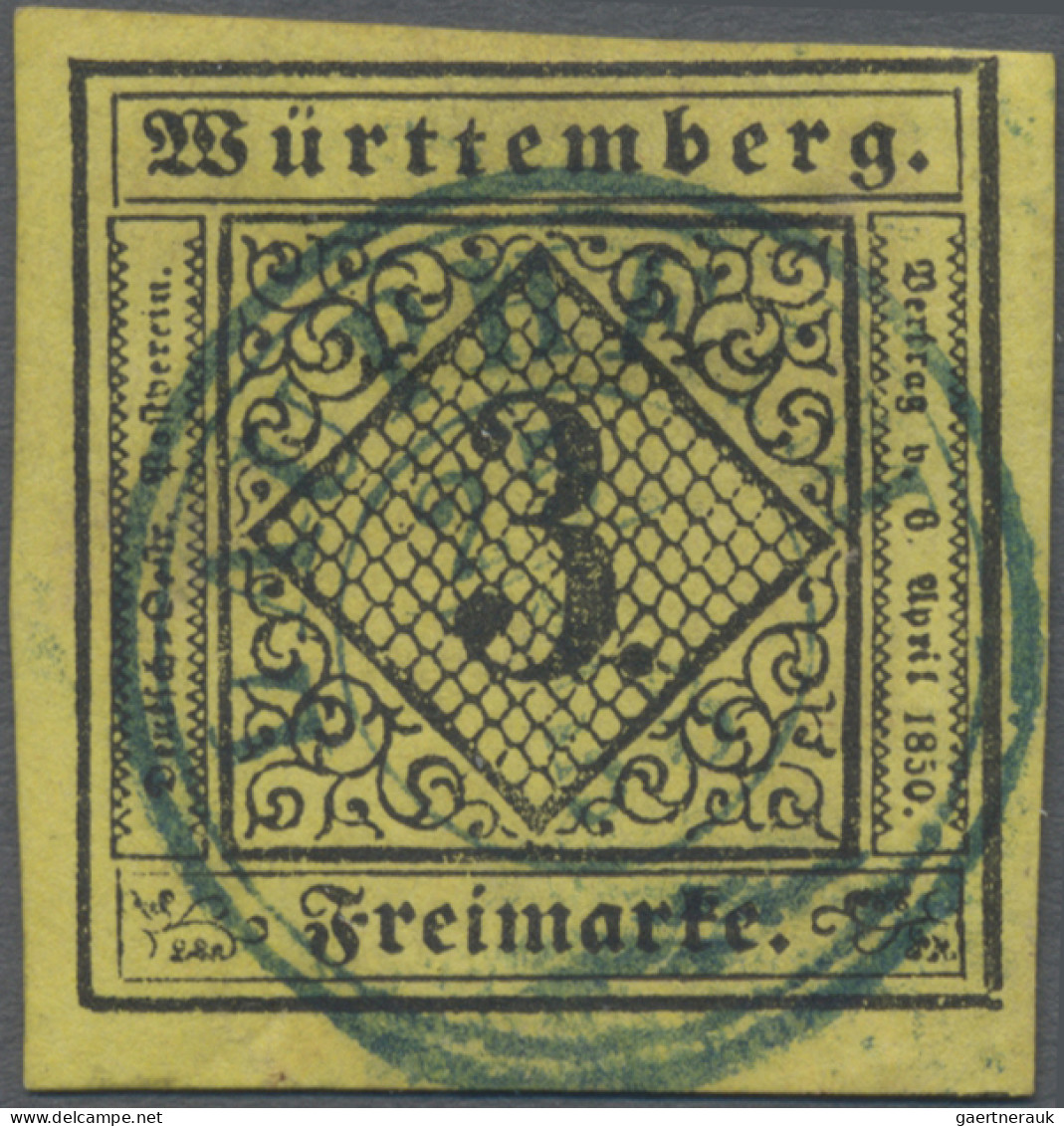 Württemberg - Marken Und Briefe: 1851, 3 Kr. Schwarz Auf Hellgelb, Type III, Bla - Sonstige & Ohne Zuordnung