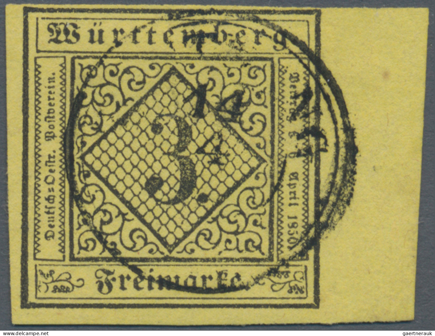 Württemberg - Marken Und Briefe: 1851, 3 Kr. Schwarz Auf Hellgelb, Voll- Bis Bre - Other & Unclassified