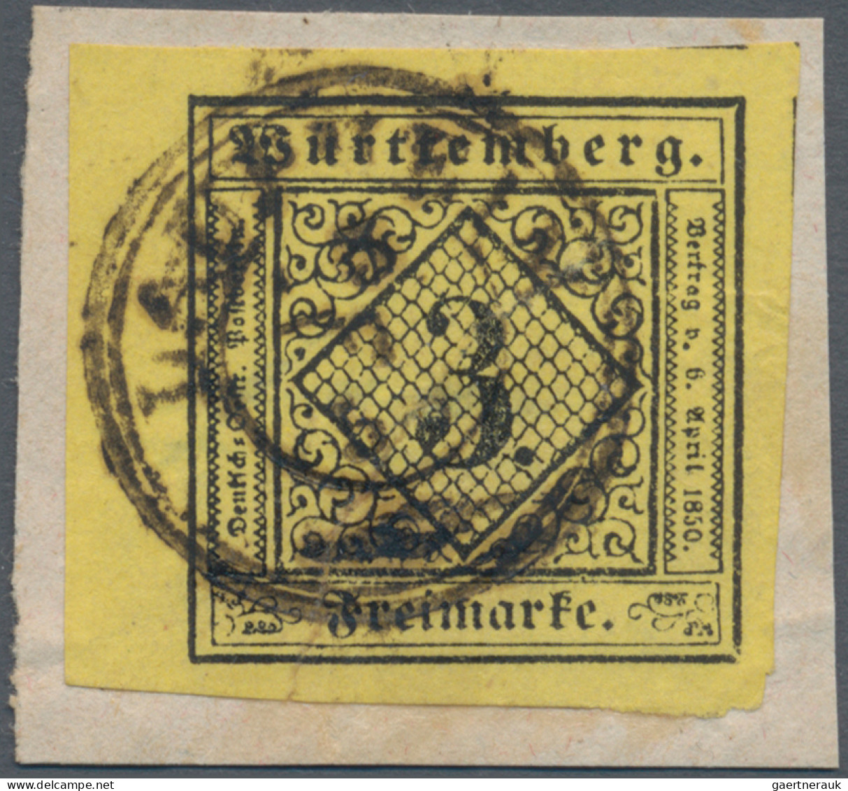 Württemberg - Marken Und Briefe: 1851, 3 Kr. Schwarz Auf Hellgelb, Breitrandig M - Sonstige & Ohne Zuordnung