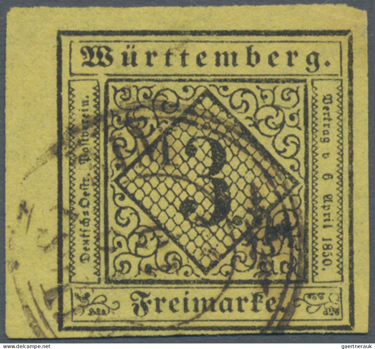 Württemberg - Marken Und Briefe: 1851, 3 Kr. Schwarz Auf Hellgelb, Seidenpapier, - Other & Unclassified