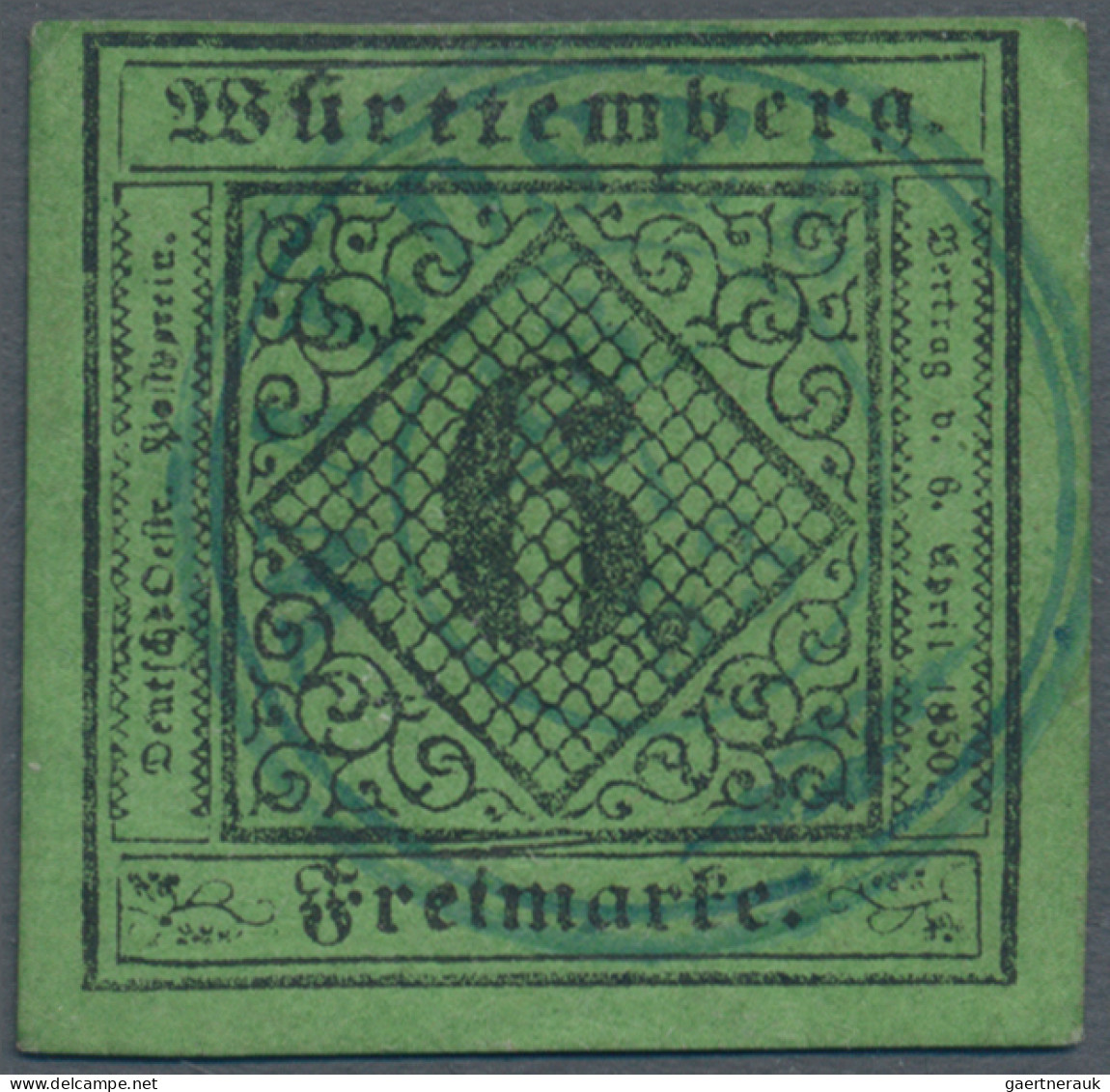 Württemberg - Marken Und Briefe: 1851, 6 Kr. Schwarz Auf Gelbgrün, Blauer K 2 WA - Other & Unclassified