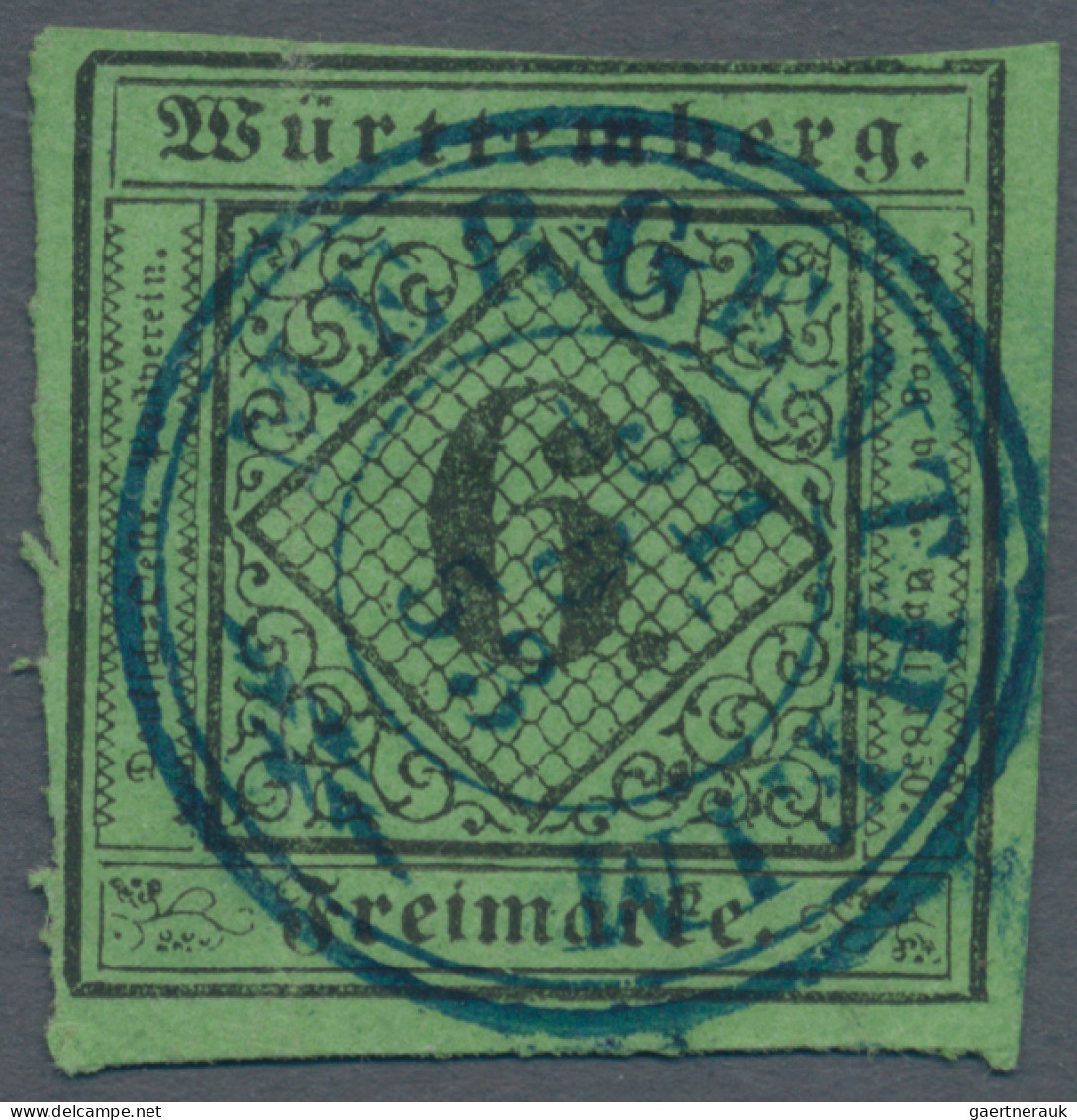 Württemberg - Marken Und Briefe: 1851, 6 Kr. Schwarz Auf Gelbgrün, Type I, Oben - Sonstige & Ohne Zuordnung
