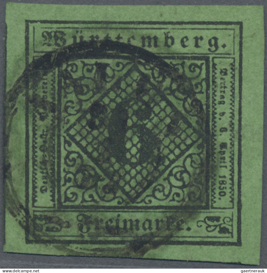 Württemberg - Marken Und Briefe: 1851, 6 Kr Schwarz/lebhaftgrün, Allseits Breitr - Autres & Non Classés