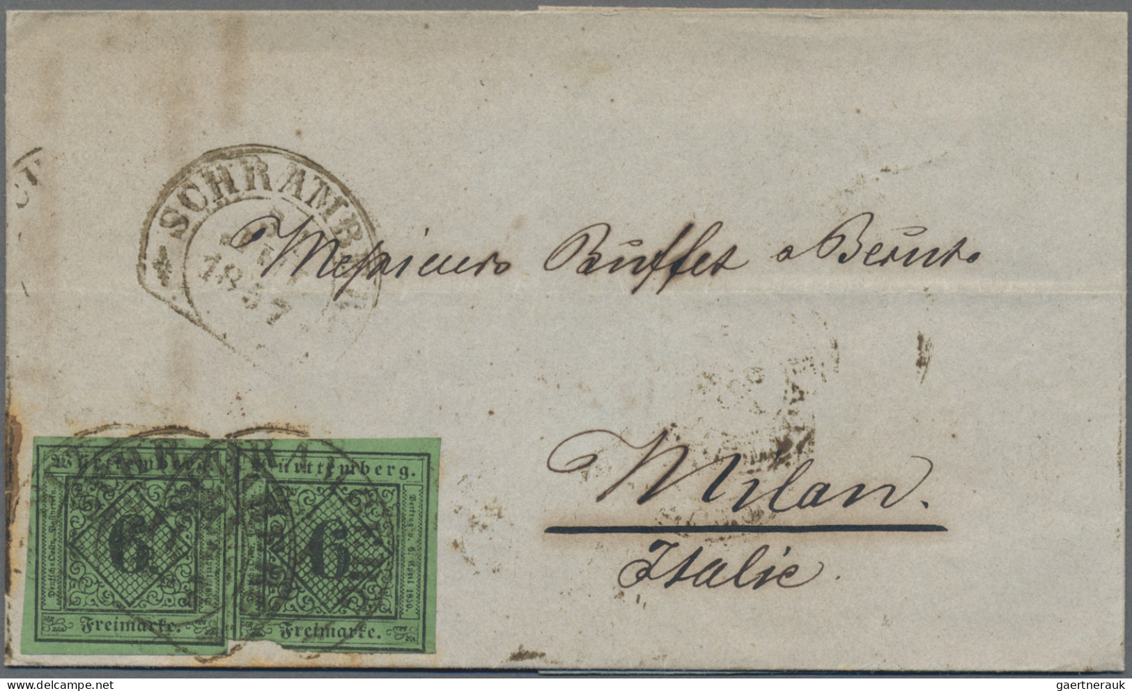 Württemberg - Marken Und Briefe: 1857, 6 Kr. Schwarz Auf Blaugrün, Zwei Farbfris - Autres & Non Classés