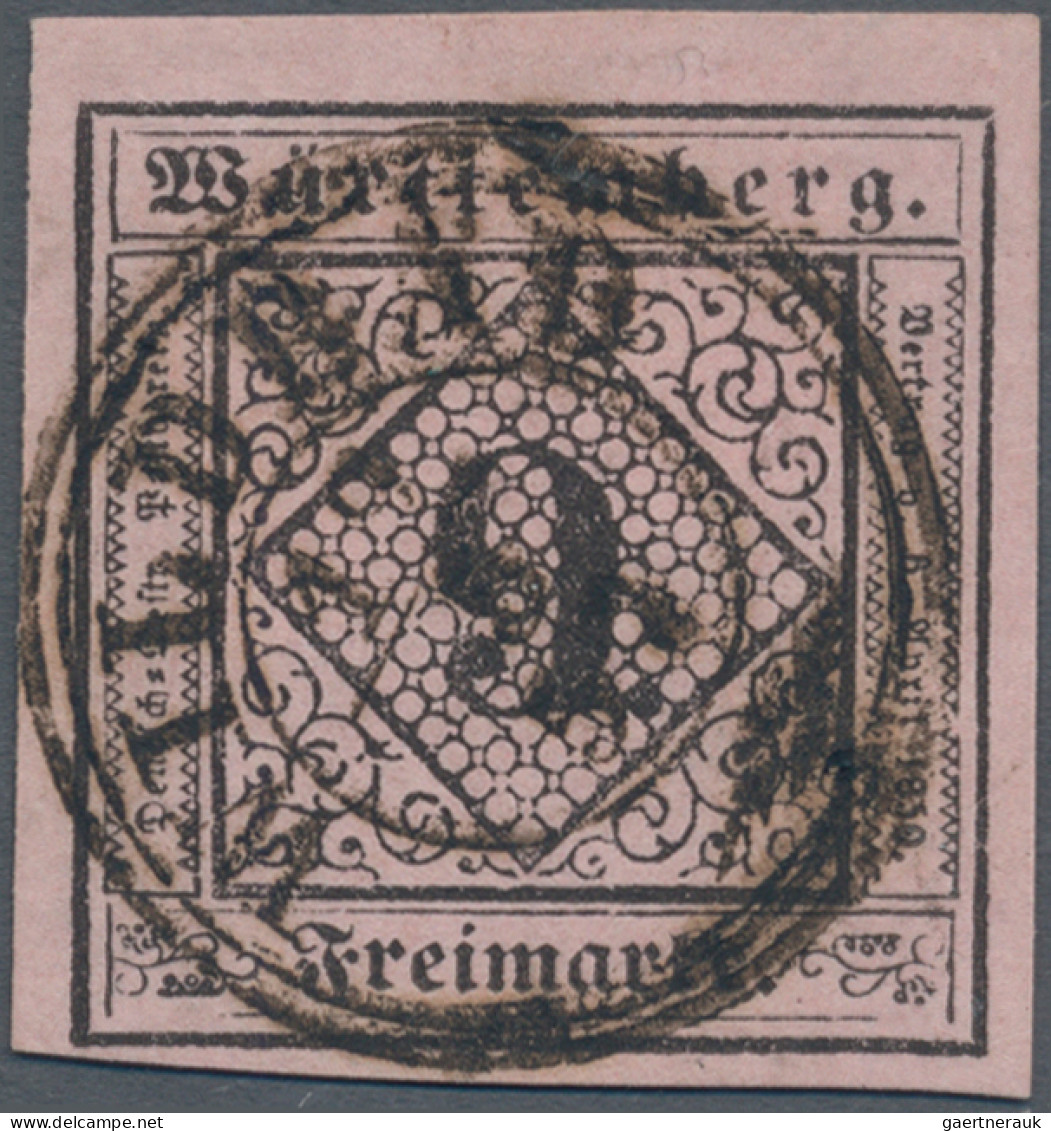 Württemberg - Marken Und Briefe: 1851, 9 Kr. Schwarz Auf Dunkelrosa, Type II, K - Autres & Non Classés