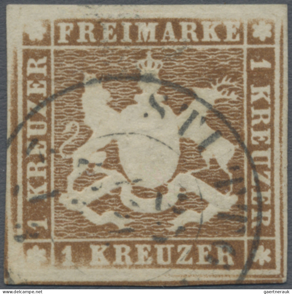 Württemberg - Marken Und Briefe: 1857, 1 Kr Braun, Breit Bis überrandig Geschnit - Sonstige & Ohne Zuordnung