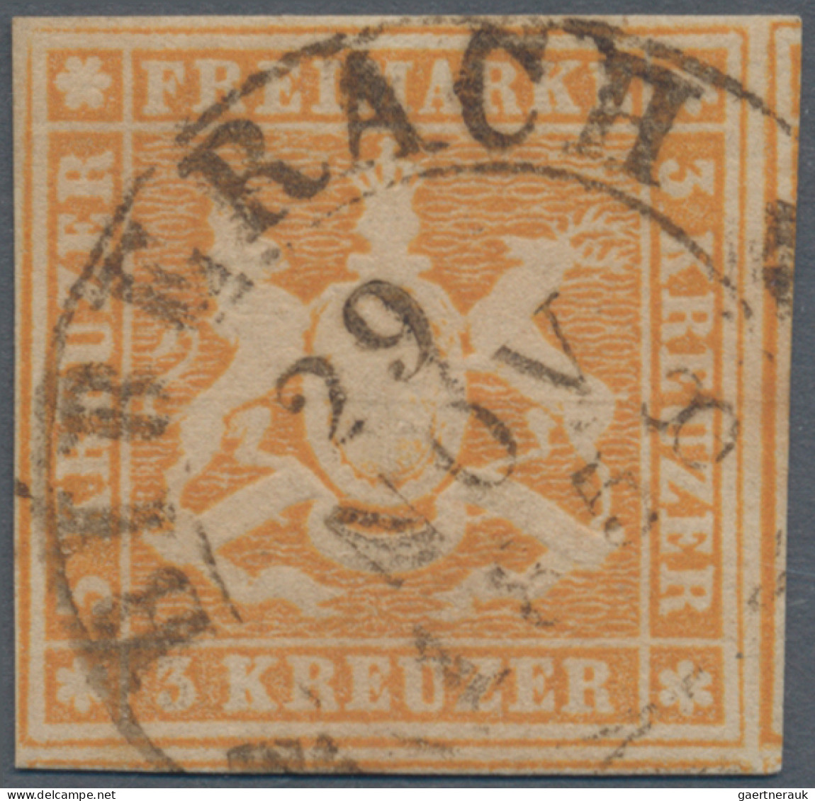Württemberg - Marken Und Briefe: 1857, 3 Kr. Gelblichorange, Teils Weit überrand - Sonstige & Ohne Zuordnung