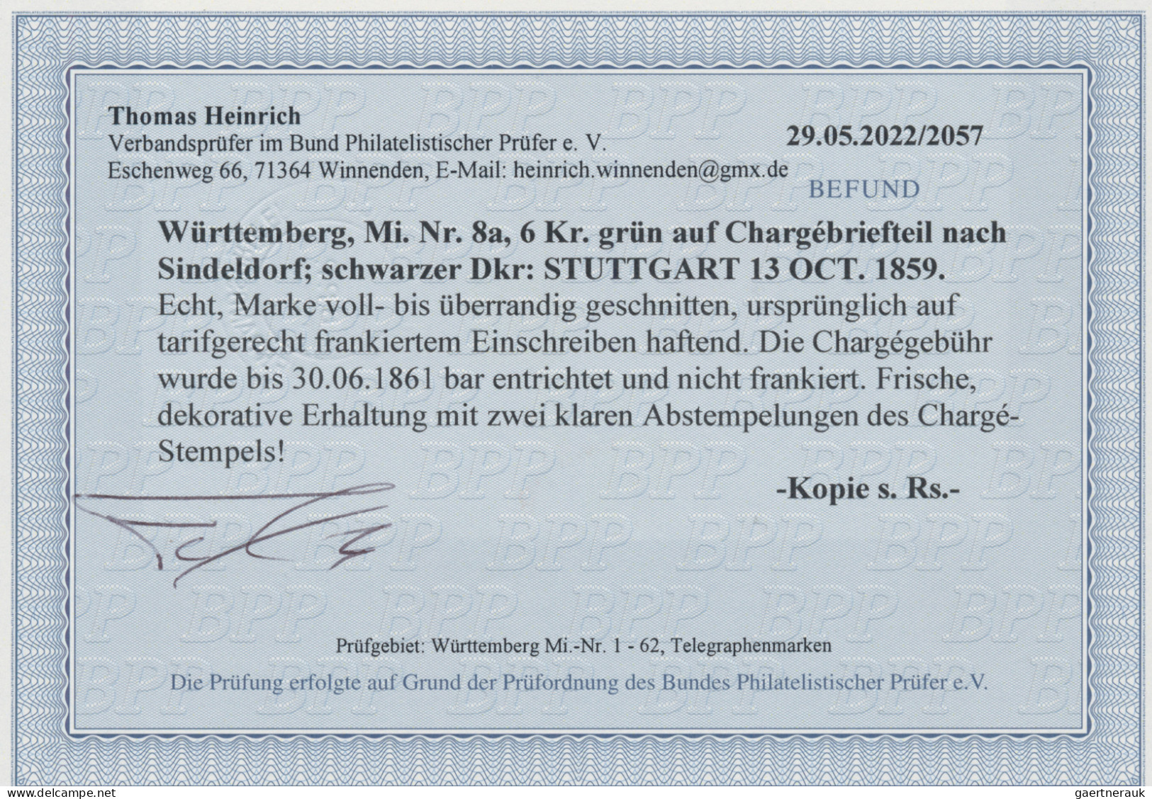 Württemberg - Marken Und Briefe: 1857, 6 Kr. Gelblichgrün, Tadellos, Als Einzelf - Sonstige & Ohne Zuordnung