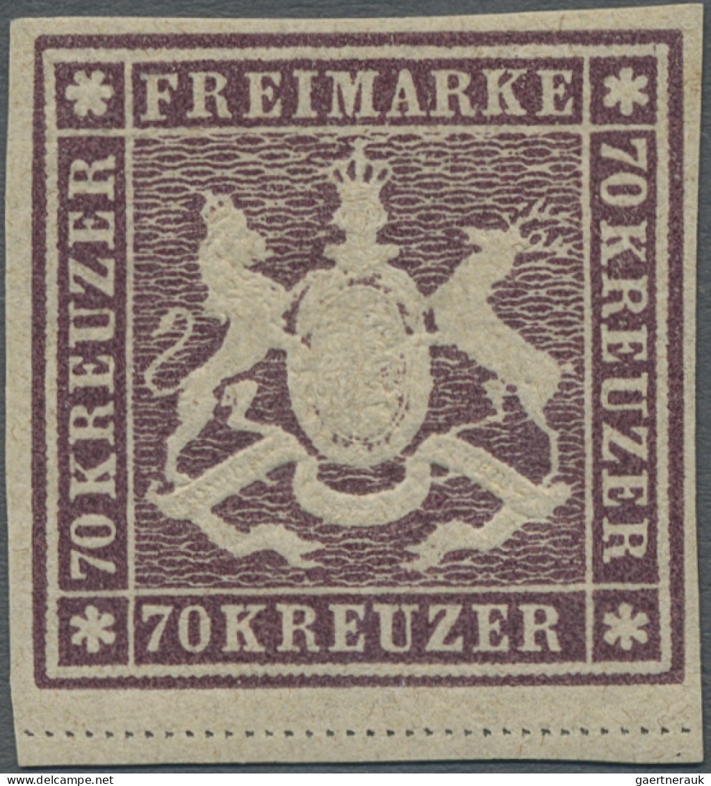 Württemberg - Marken Und Briefe: 1873, Wappen, 70 Kr. Violettbraun, Bogenfeld 5, - Sonstige & Ohne Zuordnung