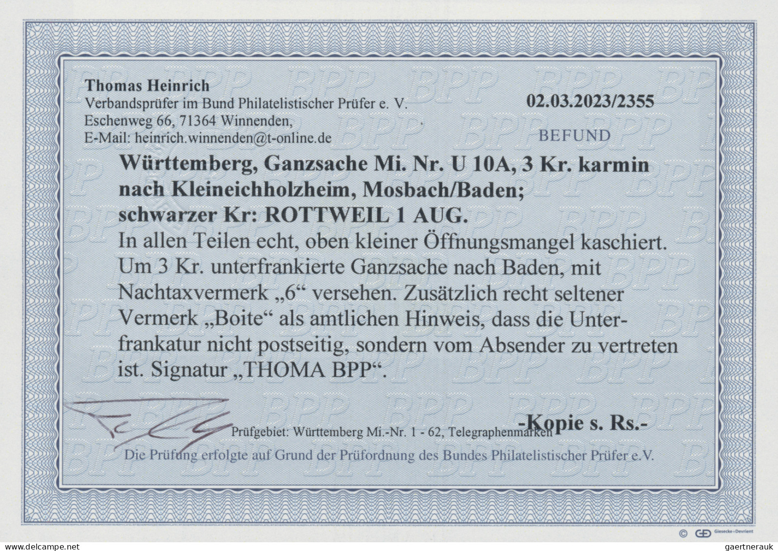 Württemberg - Ganzsachen: 1863, Ganzsachen-Umschlag 3 Kr. Karmin, K 2 ROTTWEIL N - Sonstige & Ohne Zuordnung