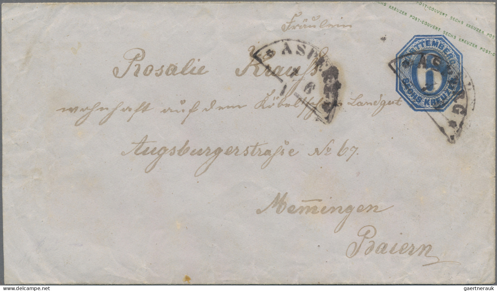 Württemberg - Ganzsachen: 1863/1865 (ca.), Ganzsachenumschlag 6 Kr. Blau Mit Kla - Autres & Non Classés