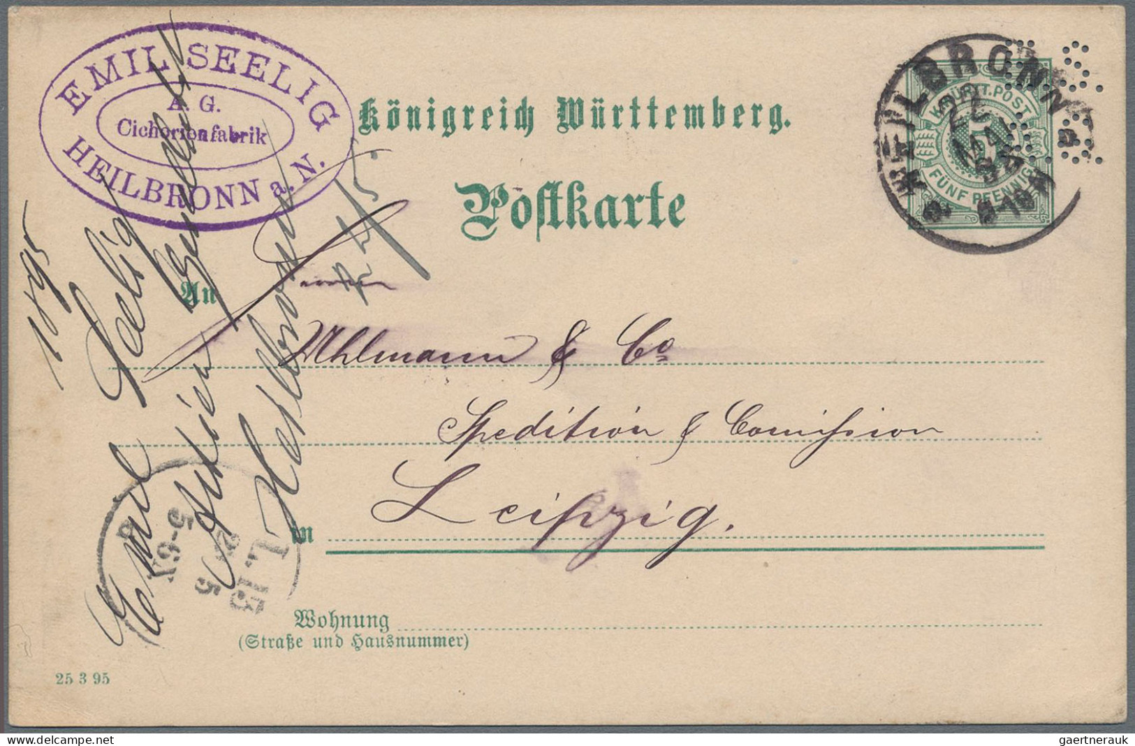 Württemberg - Ganzsachen: 1895, 5 Pf. Ziffer Grün Bedarfs-GA-Karte Mit Firmenloc - Sonstige & Ohne Zuordnung