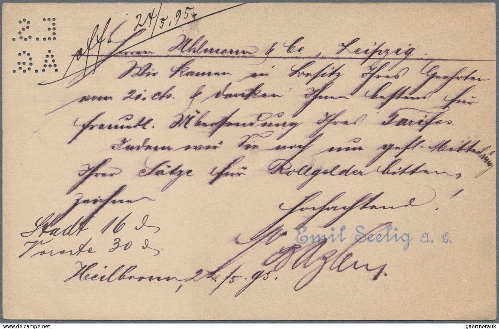 Württemberg - Ganzsachen: 1895, 5 Pf. Ziffer Grün Bedarfs-GA-Karte Mit Firmenloc - Sonstige & Ohne Zuordnung