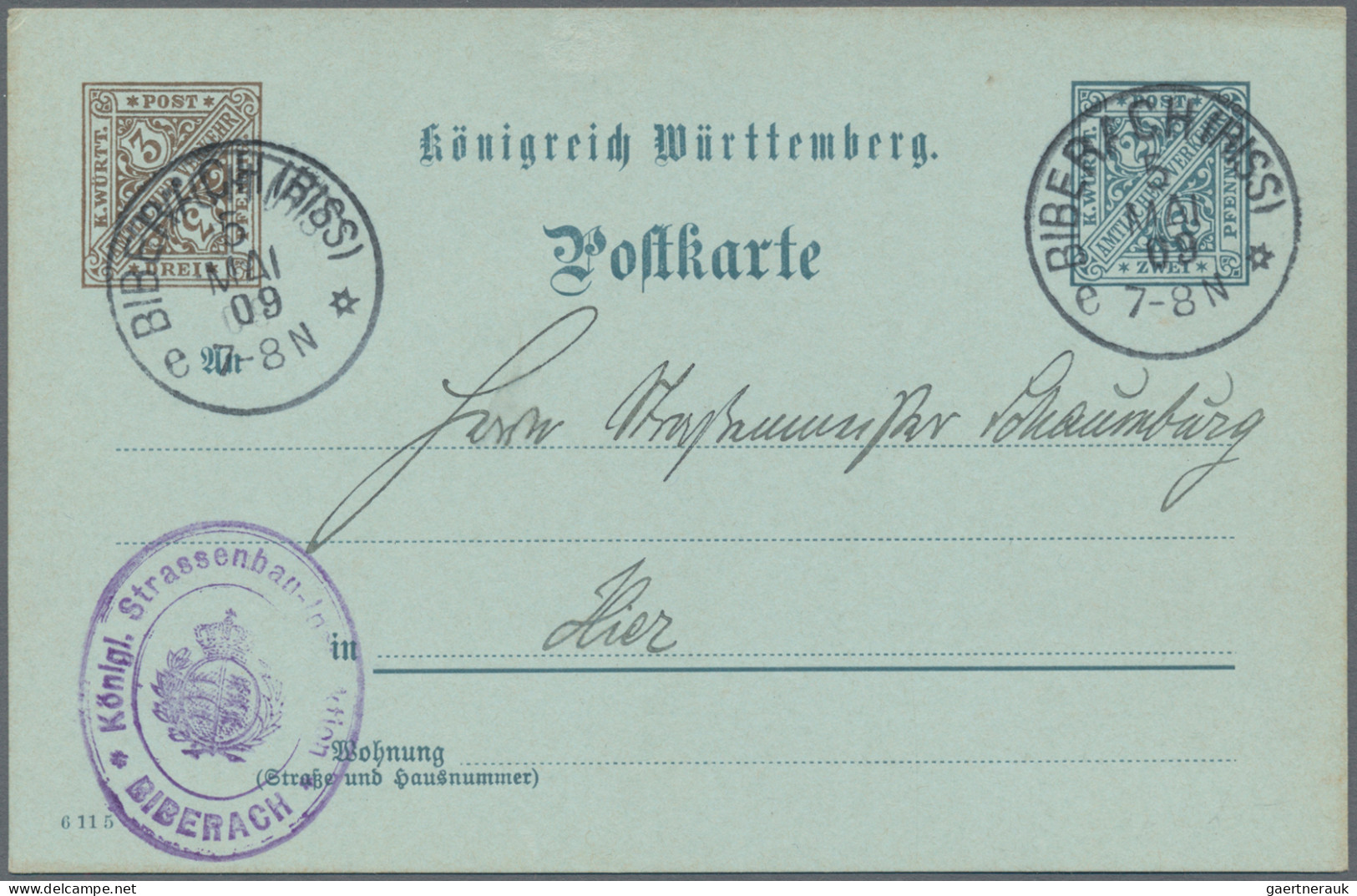 Württemberg - Ganzsachen: 1908, Ortsdienstpostkarte Mit Zugedrucktem Wertstempel - Sonstige & Ohne Zuordnung