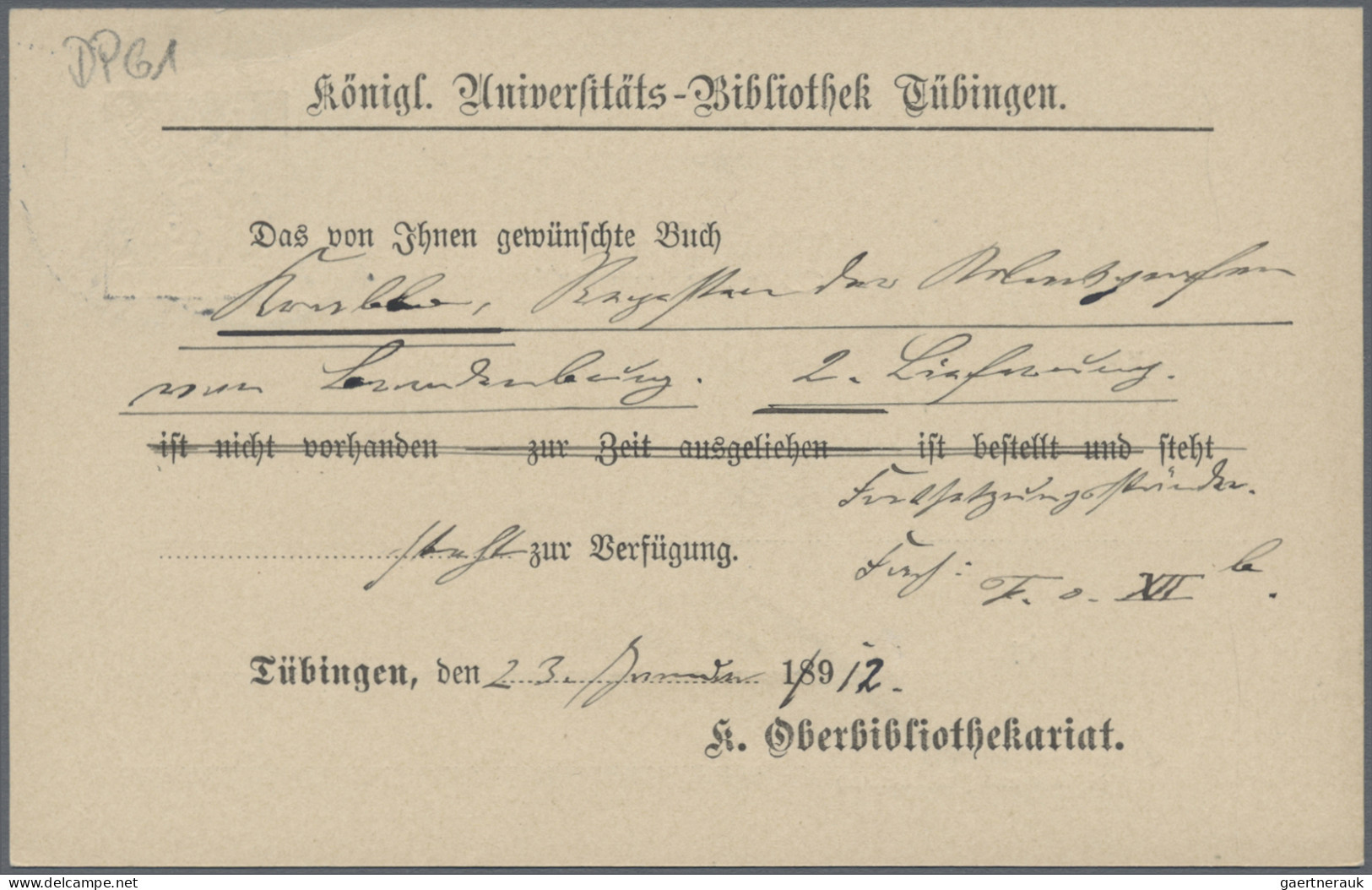 Württemberg - Ganzsachen: 1912, Dienstpostkarte 3 Pfg., Als Ortsdrucksache Inner - Other & Unclassified