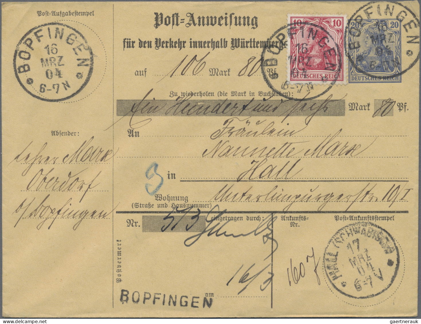 Württemberg - Postanweisungen: 1904, 2 Verschiedene Postanweisungs-GA-Umschläge - Sonstige & Ohne Zuordnung