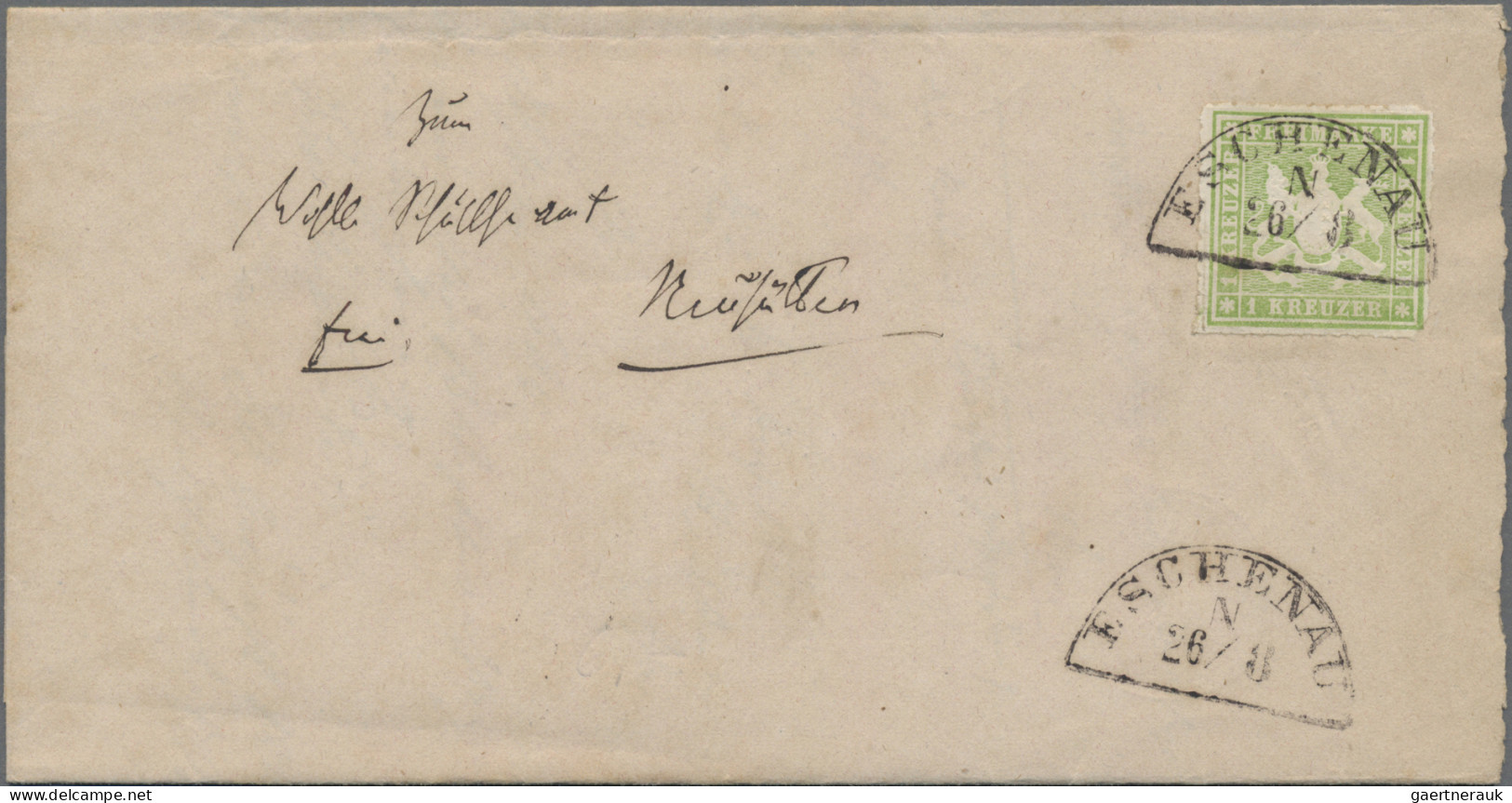 Württemberg - Stempel: ESCHENAU, Zwei Briefe 1 Kr. Grün 1865+1867 Nach Neuhütten - Autres & Non Classés