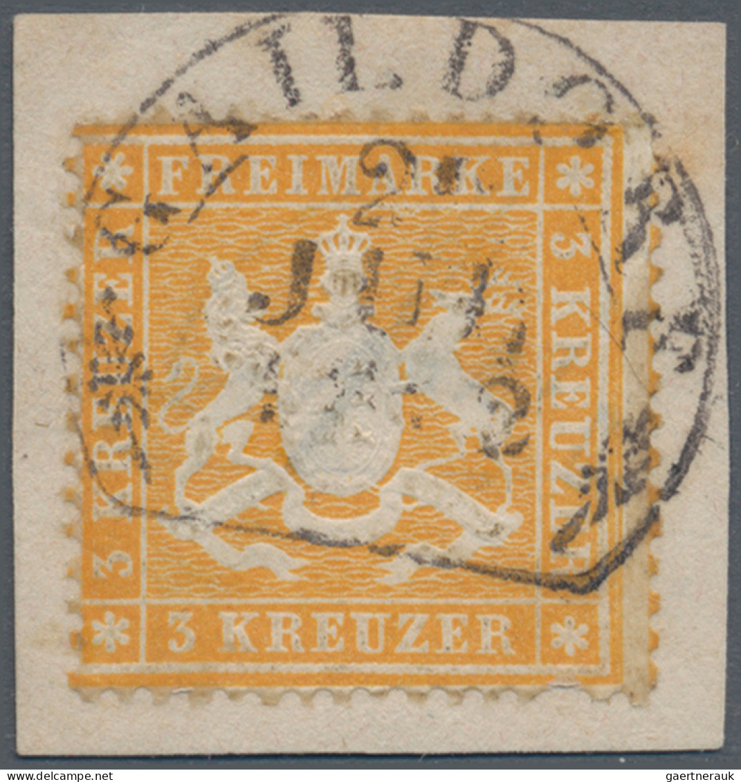 Württemberg - Stempel: GAILDORF, Steigbügelstempel Schwarz Bzw. Blau Auf 3 Kr., - Other & Unclassified