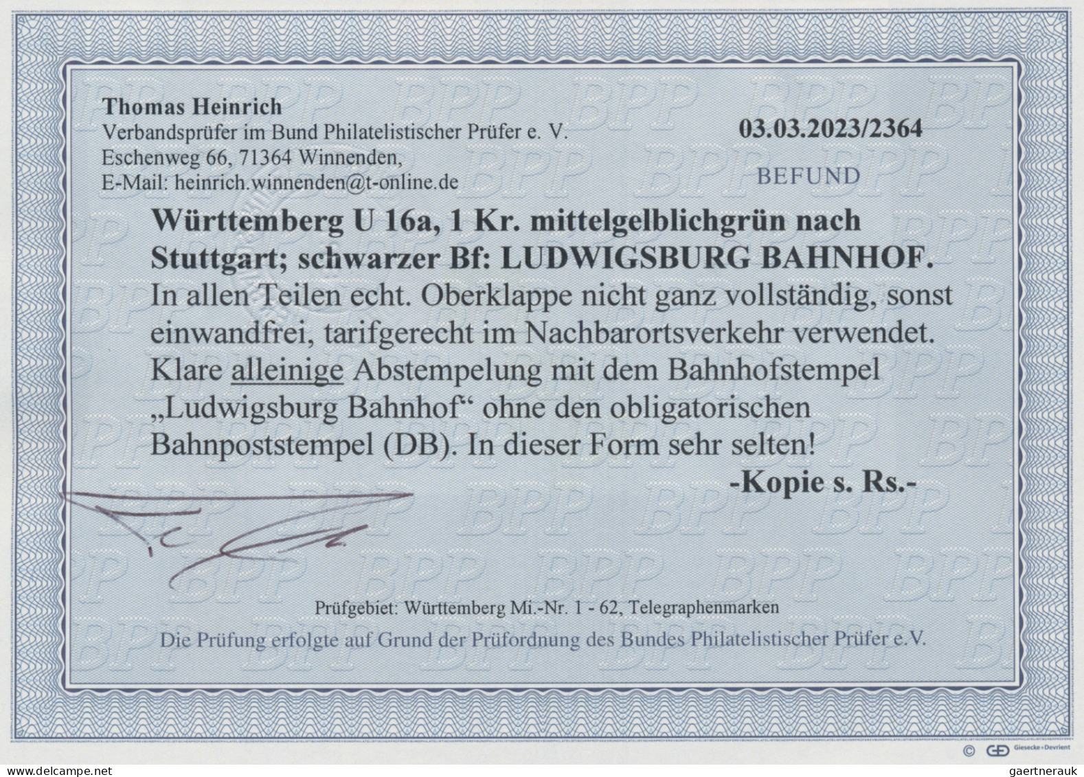 Württemberg - Stempel: LUDWIGSBURG BAHNHOF, Ra 2 Schwarz Auf Ganzsachen-Umschlag - Autres & Non Classés