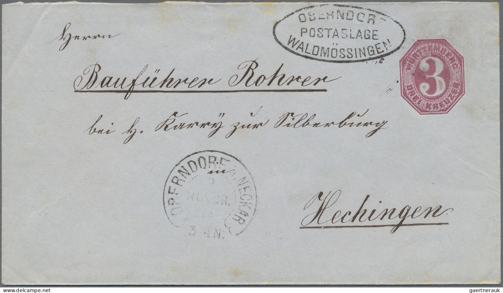 Württemberg - Postablagen: OBERNDORF/WALDMÖSSINGEN, 1874, Postablagestempel Als - Sonstige & Ohne Zuordnung