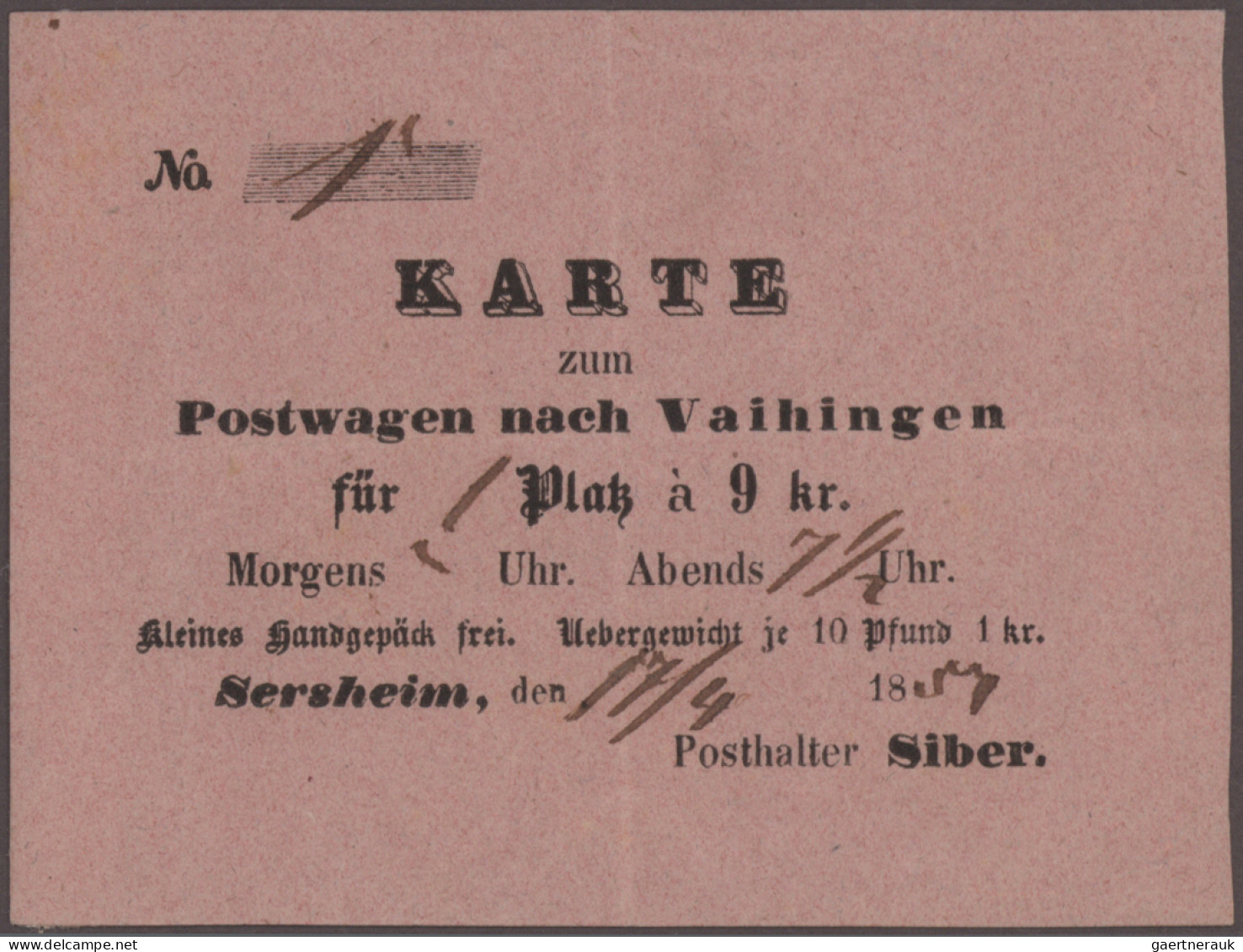 Württemberg - Besonderheiten: 1857, 17.4., Fahrschein Für Den Postwagen Von Sers - Sonstige & Ohne Zuordnung