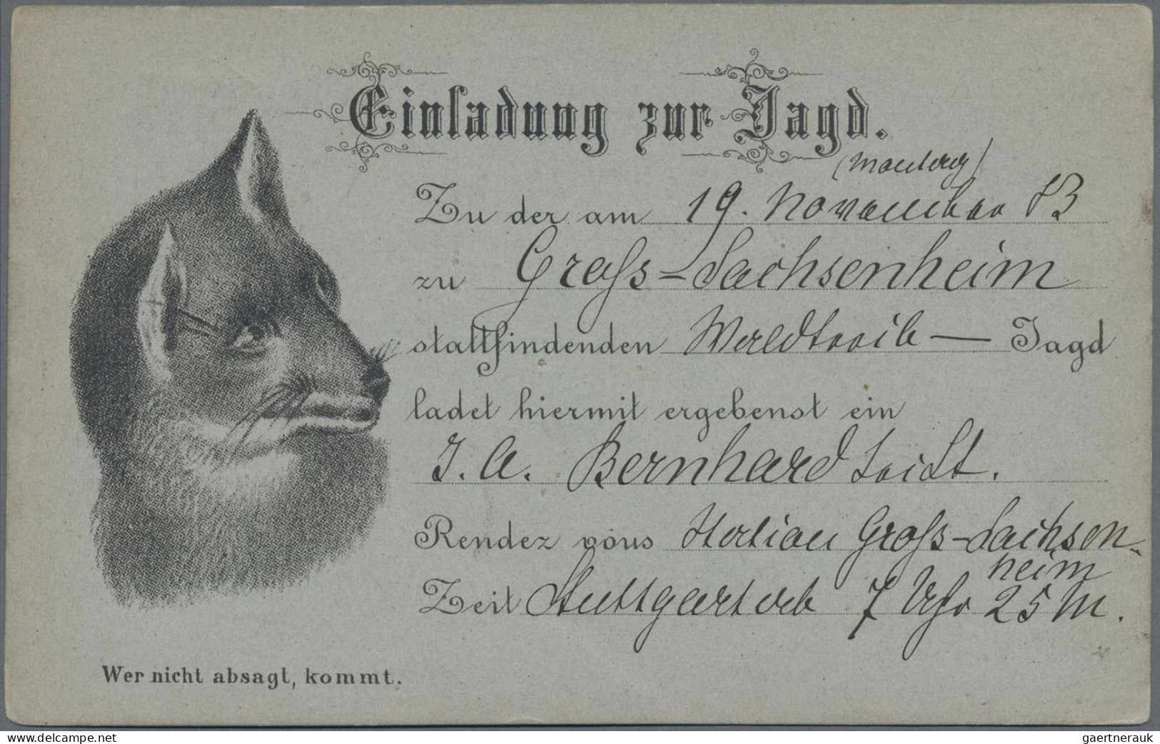 Württemberg - Besonderheiten: 1883/1886, EINLADUNG ZUR JAGD: Drei Verschiedene E - Autres & Non Classés