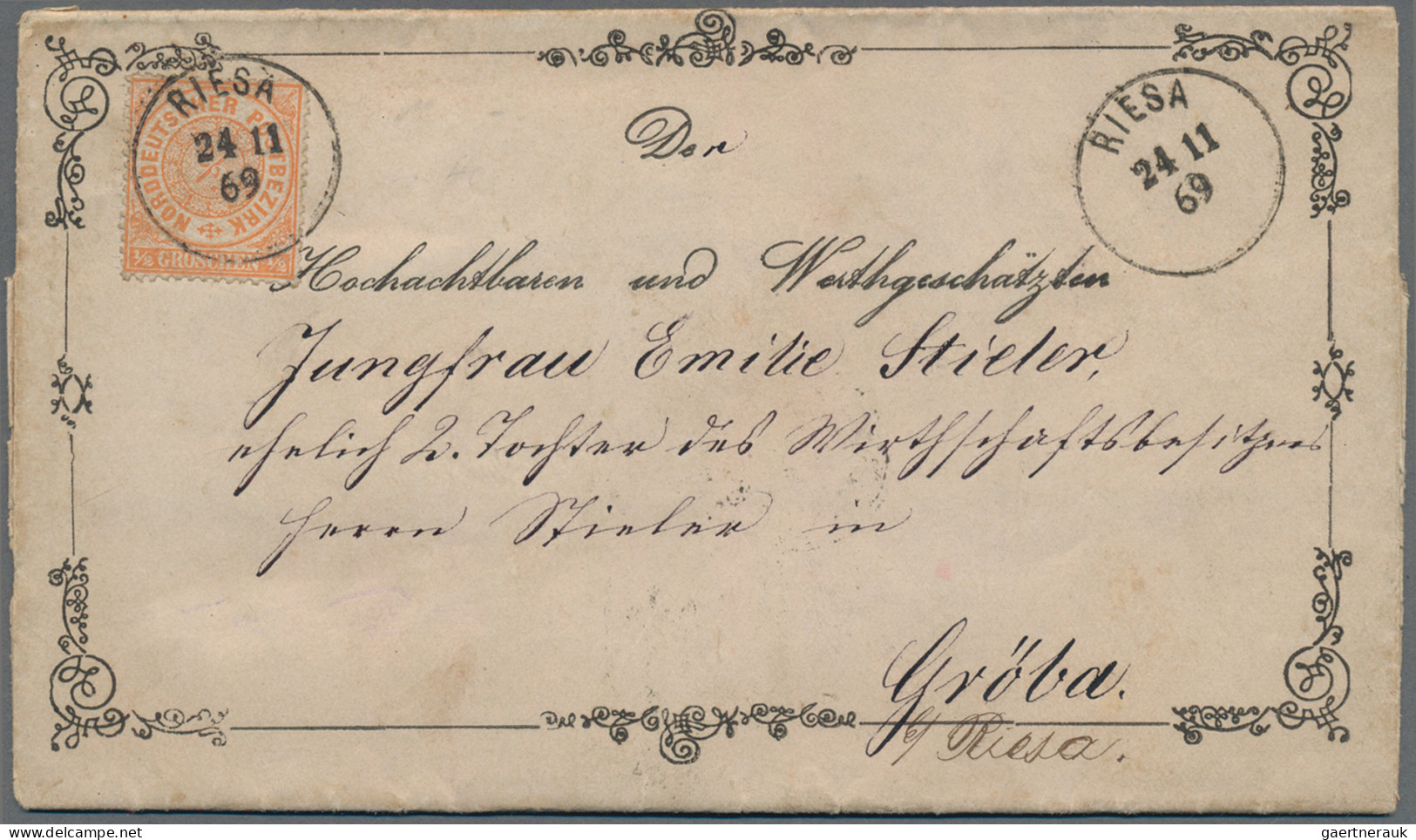 Norddeutscher Bund - Marken Und Briefe: 1869, ½ Gr. Orange Auf Taufpaten-Zierbri - Autres & Non Classés